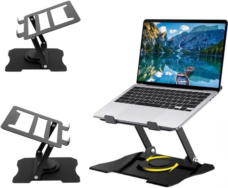 Adjustable Laptop Stand for Desk with 360 Base, Ergonomic Laptop Riser, Mount, Holder Notebook Computer Stand for Macbook Air Pro, HP, Dell, XPS, HP 16" Laptops (Black, Big Size)