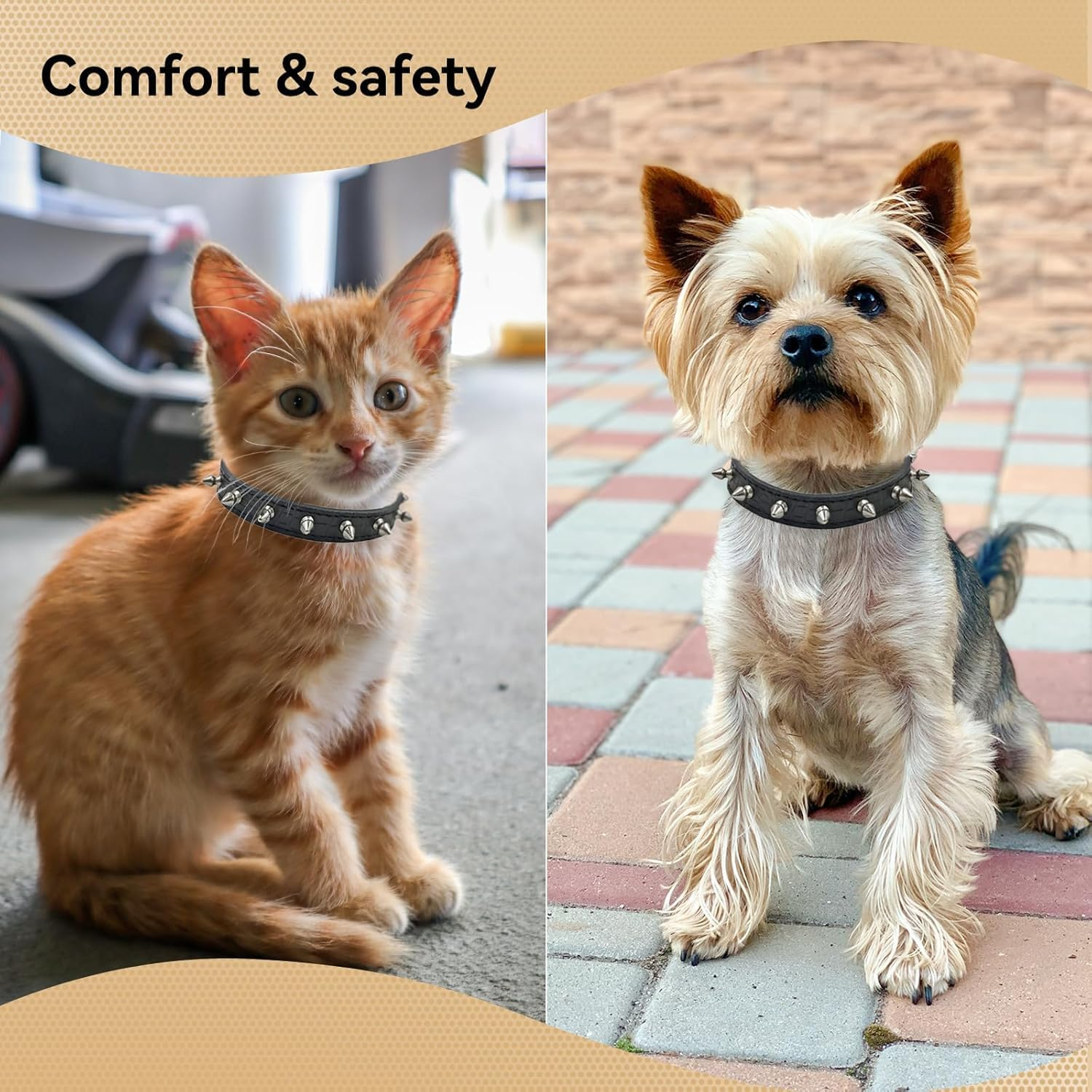 Spiked Dog Collar, Spike Collar for Dogs Punk PU Leather Spiked Cat Collar Adjustable Puppy Collars (Black, M) image number 2