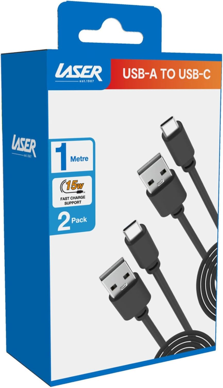 Laser USB C Cable [1M, 2 Pack] USB-C to USB-A 3.1 Fast Charging Type C Cable Compatible for Ipad Pro, Samsung Galaxy S22/S21/S20/S10/S9/S8, Sony Xiaomi, Huawei P30 P20, Google Pixel and More Black image number 1