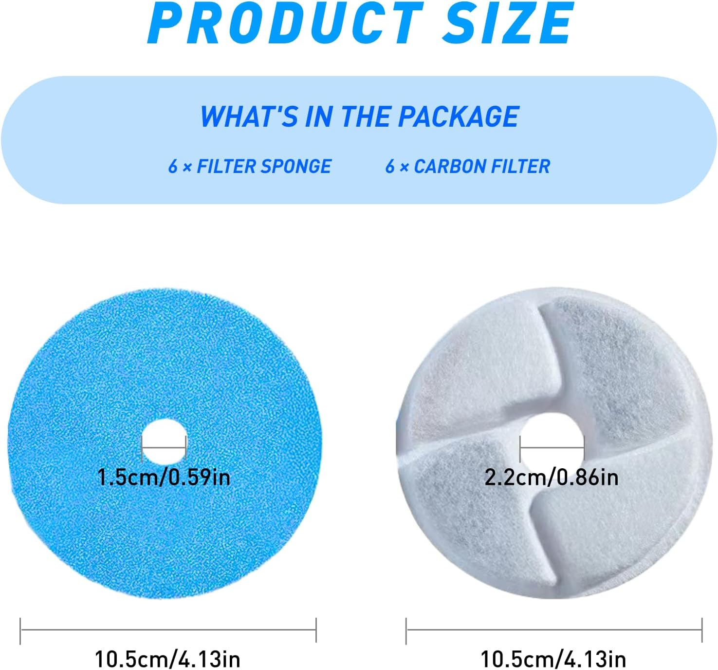 6-Pack Cat Water Fountain Filters, 4.1 Inch Filters with Triple Filtration System, Sponge, Resin Layer and Carbon for Clean, Fresh Drinking Water in Automatic Pet Fountains image number 4