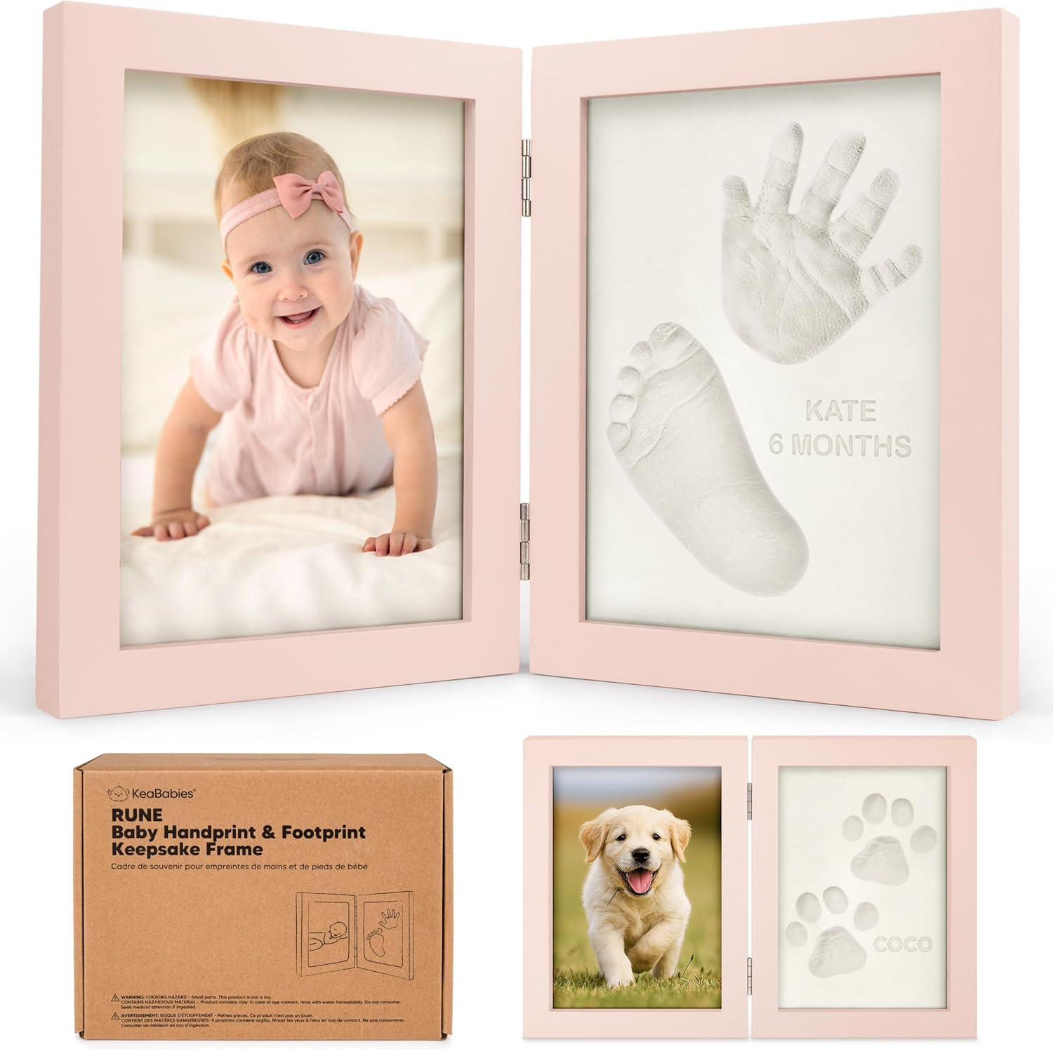 Personalized Baby Hand and Footprint Kit - Quick Dry Clay Foot and Handprint Kit, Newborn Nursery Picture Frame, New Mom Gifts for Baby Showers & Registry (Petal Pink)