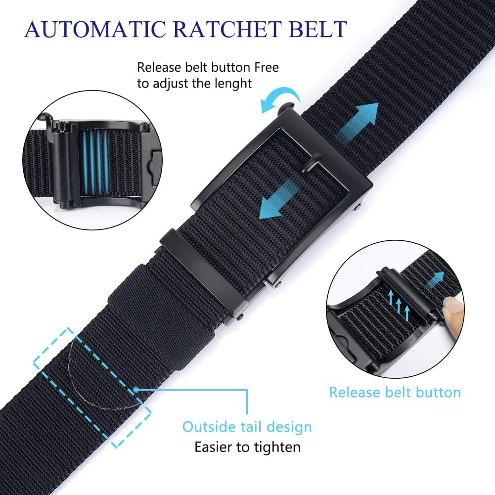 Men'S Ratchet Belts, 1 3/8" Casual Web Belt for Men with Click Buckle, Nylon Strap Easy Trim to Fit 27-44" Waist image number 3