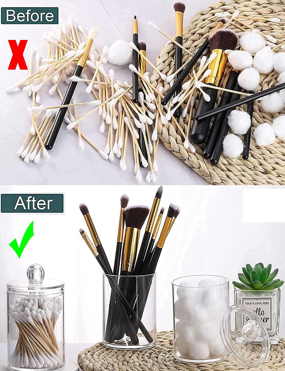 3 Pack Qtip Dispenser Holder Jars, Bathroom Vanity round Storage Organizer Canister, Clear Acrylic Container Box for Cotton Balls Rounds Makeup Sponges Bath Salts Tooth Floss Picks (Style 1, Clear) image number 6