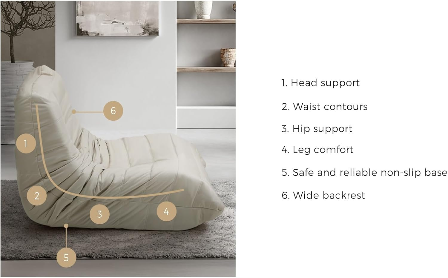 Oikiture Floor Sofa with Back Support Floor Couch Lazy Sofa for Living Room and Bedroom 93 X 96 X 74Cm Beige - B8-Luck-S-Green image number 5