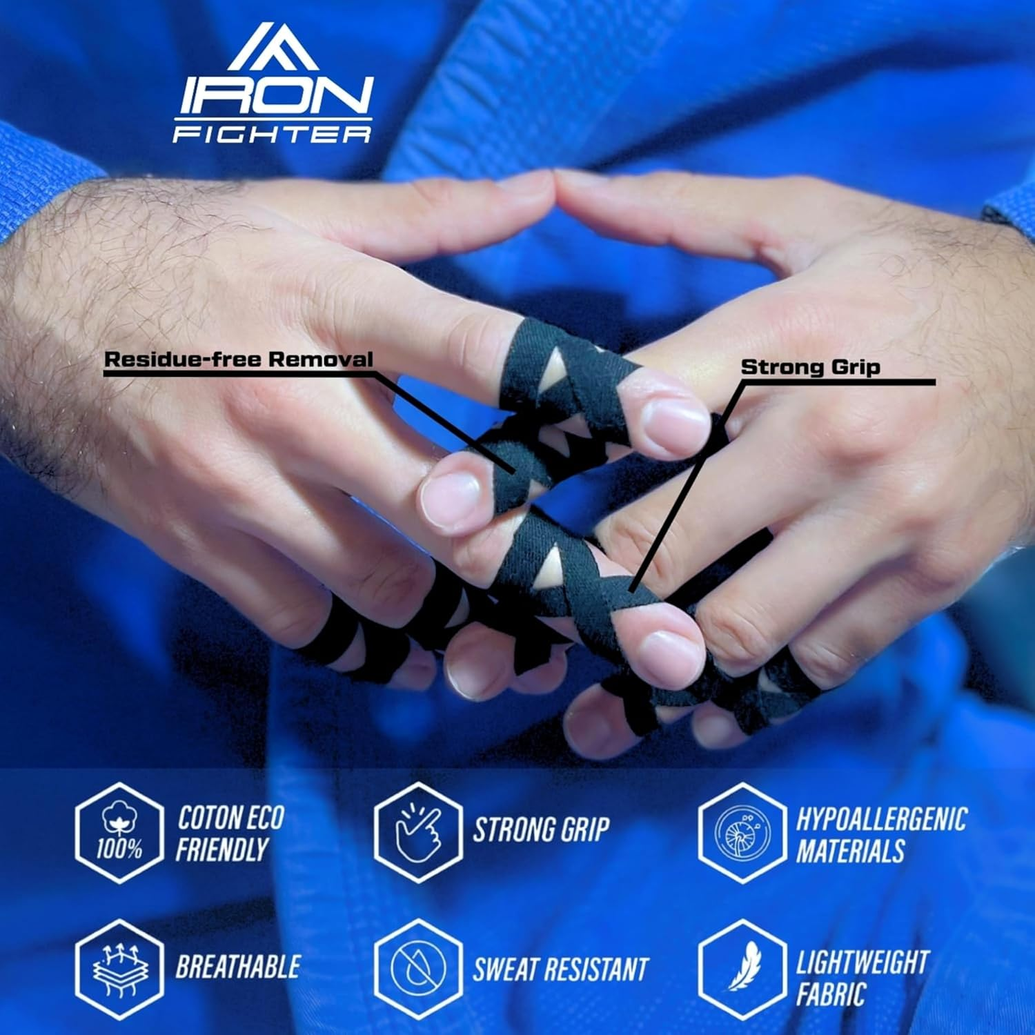 6X Rolls of Athletic Finger Tape Sports 1,25CM/0.5IN X 13,7M/45FT - BJJ Brazilian Jiu Jitsu - Rock Tape for Climbing - Crossfit - Judo - Volleyball - Black Sports Tapes Strapping image number 1