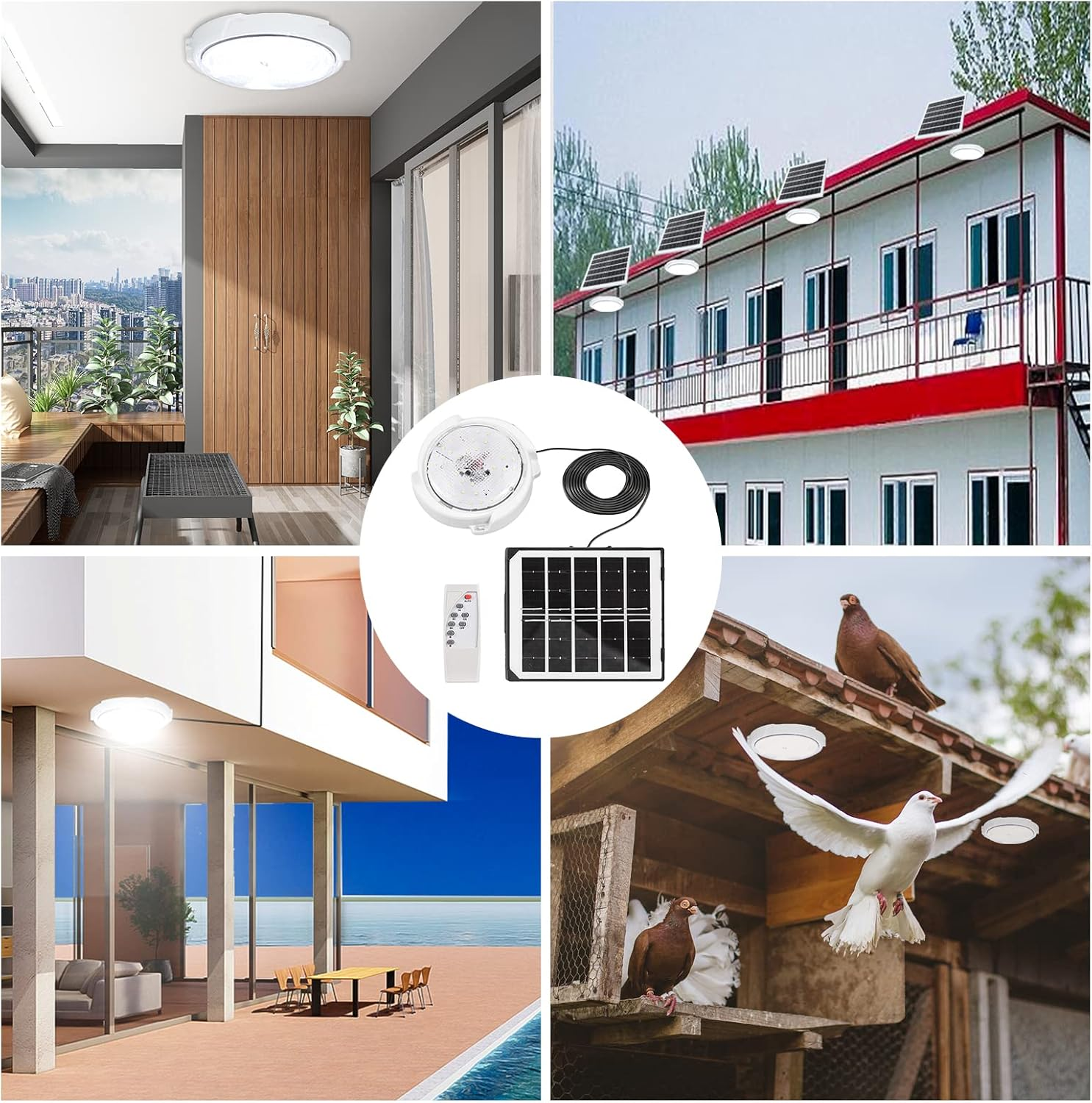 BERZO 45W Solar Lights Indoor&Outdoor Home Solar Shed Lamp 50 LED with Dimmable Remote Control Solar LED Pendant/Ceiling for Yard Barn Garage Garden image number 3