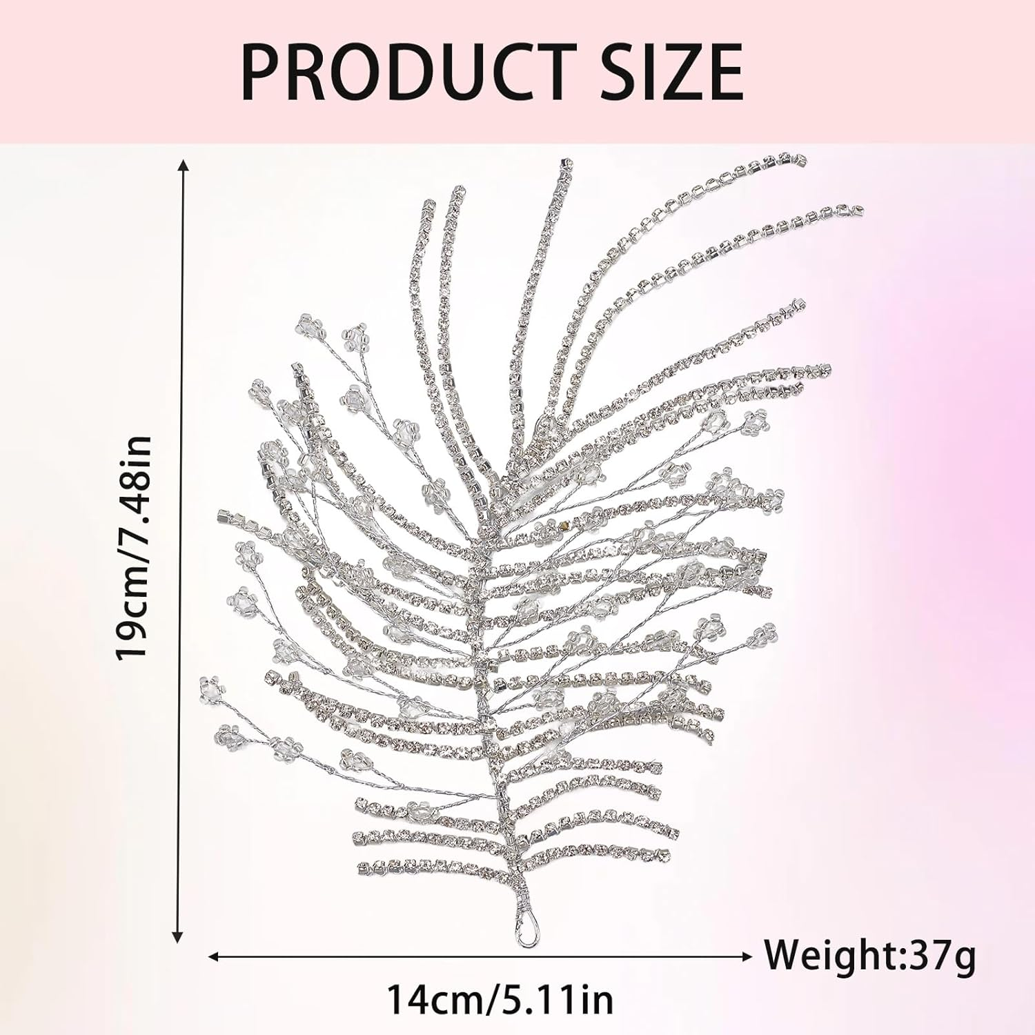 NICENEEDED Wedding Crystal Bridal Headband, Silver Women'S Rhinestone Leaf Side Hair Pieces, Boho Vintage Hair Accessories for Bridesmaids Party image number 1