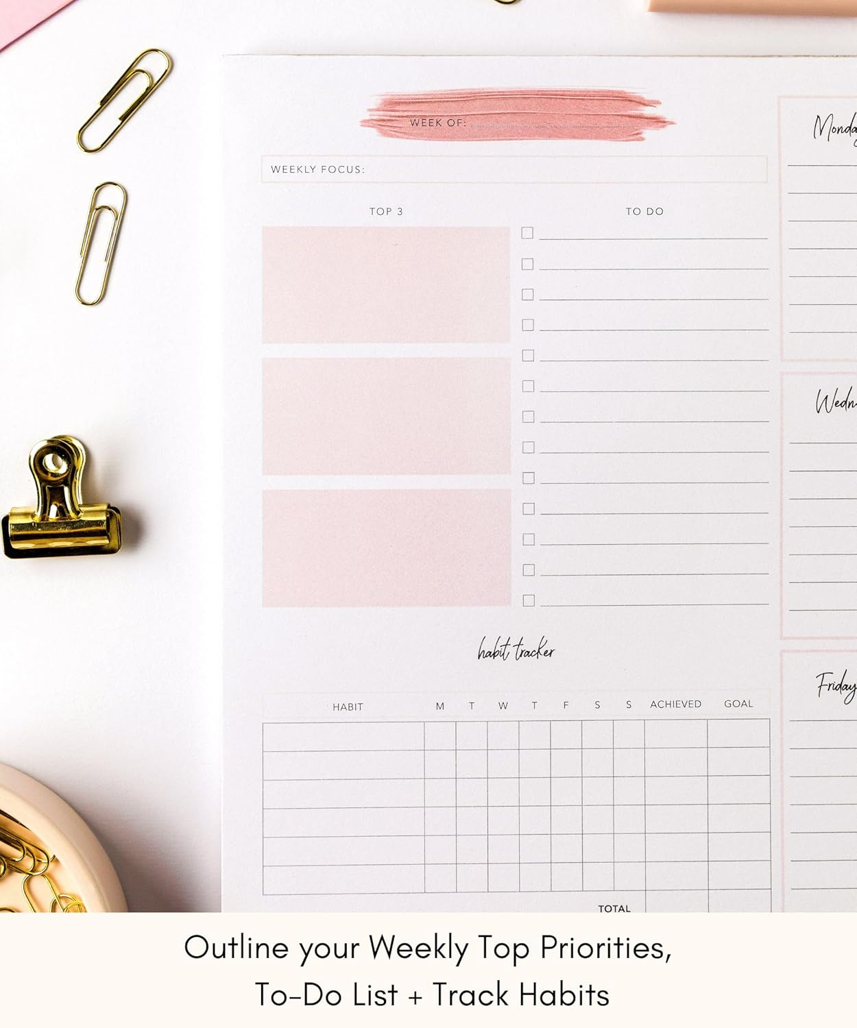 Lamare 2024 Pink Weekly Planner, 10X7.8 Inches, 52 Pages, Desk Calendar with Habit Tracker image number 1