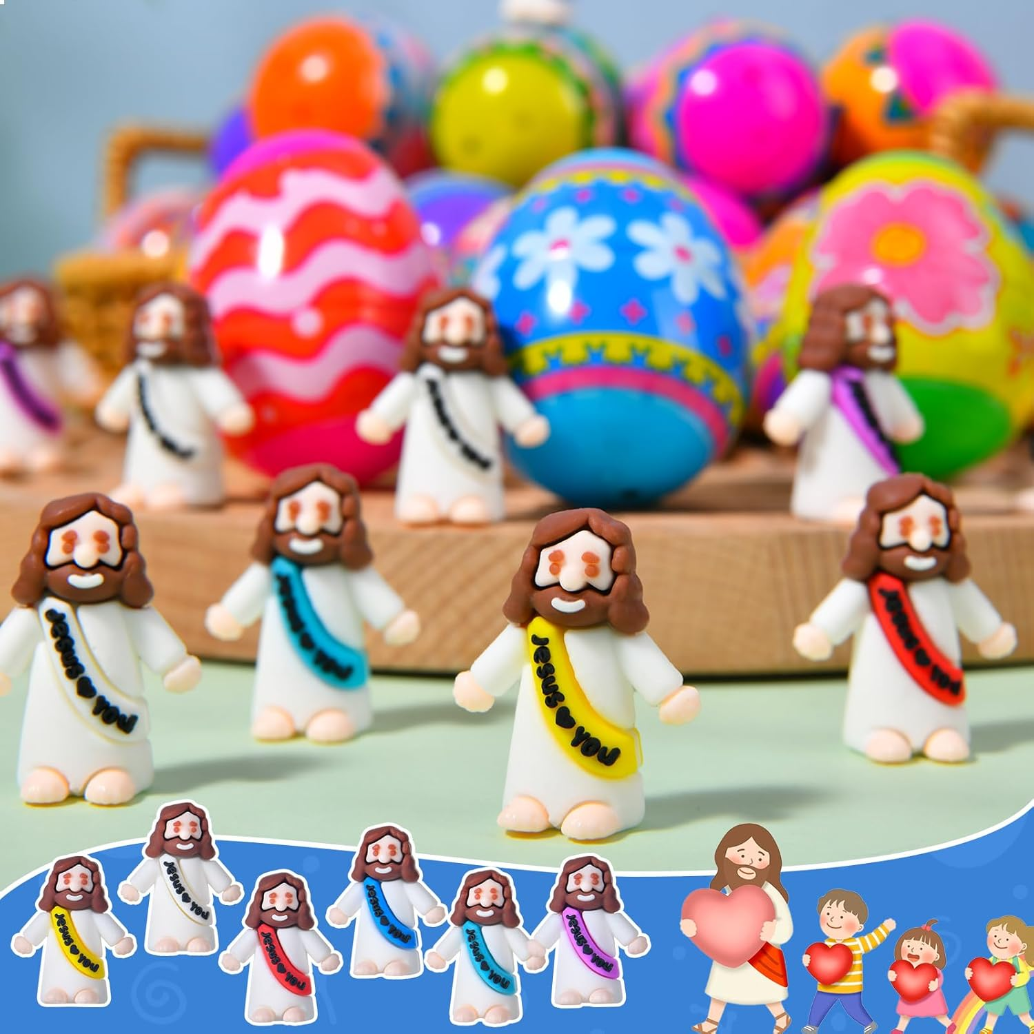 60 Pack Little Jesus Figures, Easter Jesus Loves You Toys to Hide and Seek Sunday School Baptism Gifts Religious Party Favors Easter Egg Stuffers image number 3