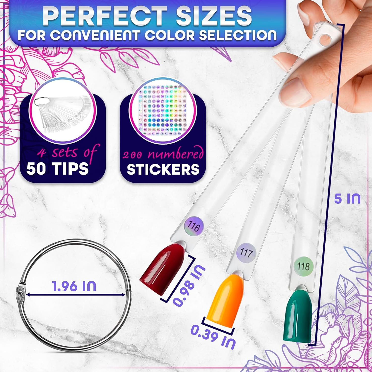 Nail Polish Swatch Sticks with Number Stickers - 200Pcs Nail Polish Swatch Rings Clear Nail Swatch Sticks Display Sticks Nail Color Practice Plastic Nail Swatches Sticks - Nail Sample Swatches Sticks image number 2