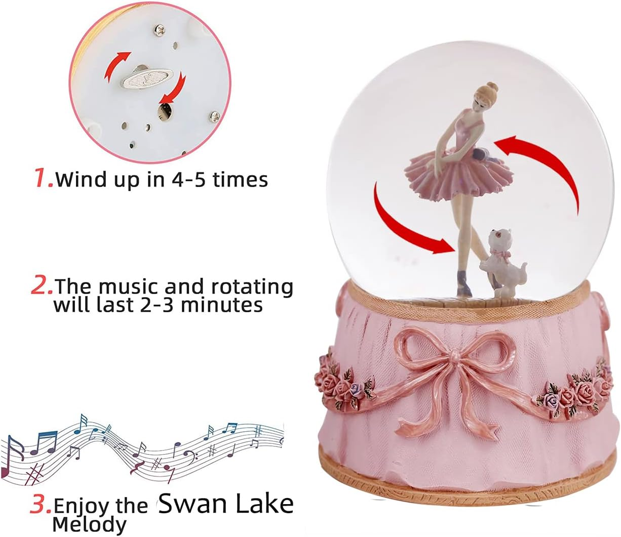 Ballerina Snow Globe Plays Swan Lake Ballet Tune,Christmas Music Snowglobes Ballet Recital Gifts (Dancer with Puppy) image number 2