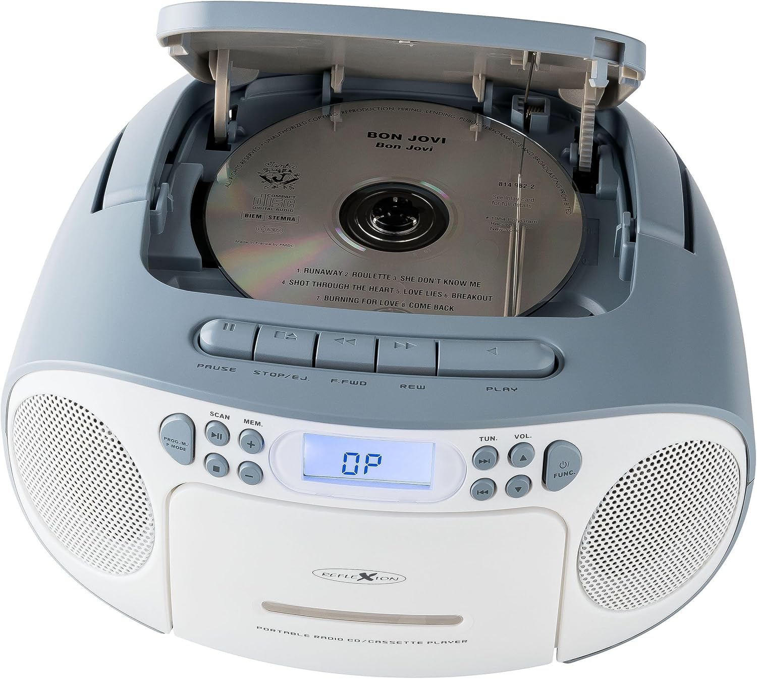 REFLEXION CD Player with Cassette and Radio for Mains and Battery Operation (PLL FM Radio, LCD Display, AUX Input, Headphone Jack), White/Blue, RCR2260 image number 4