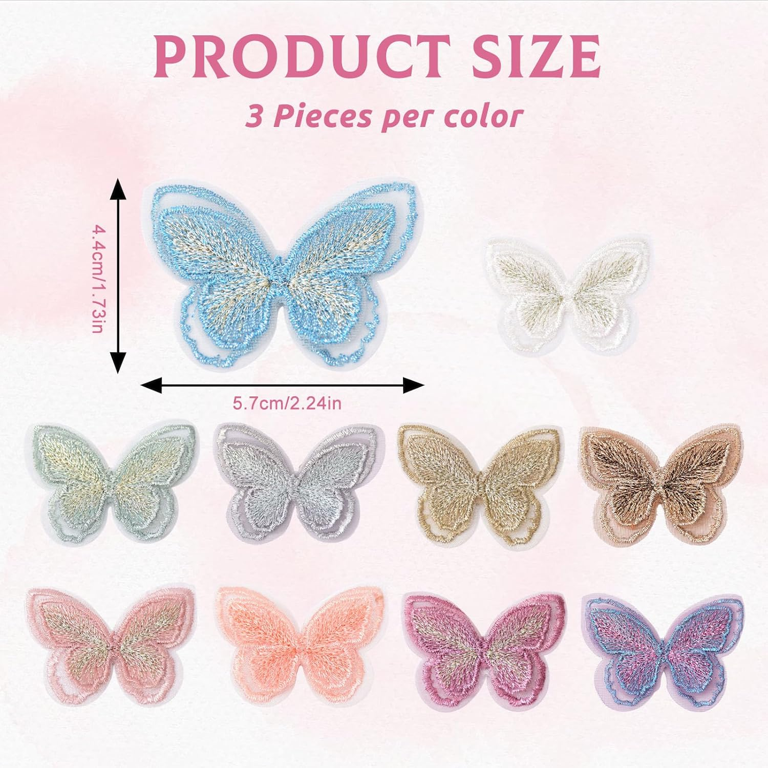 30 PCS Butterfly Patches Fabric Appliques for Clothes Butterflies Butterfly Lace Patches for Sewing Craft Wedding Dress Clothes Jeans Hat (Colorful) image number 3