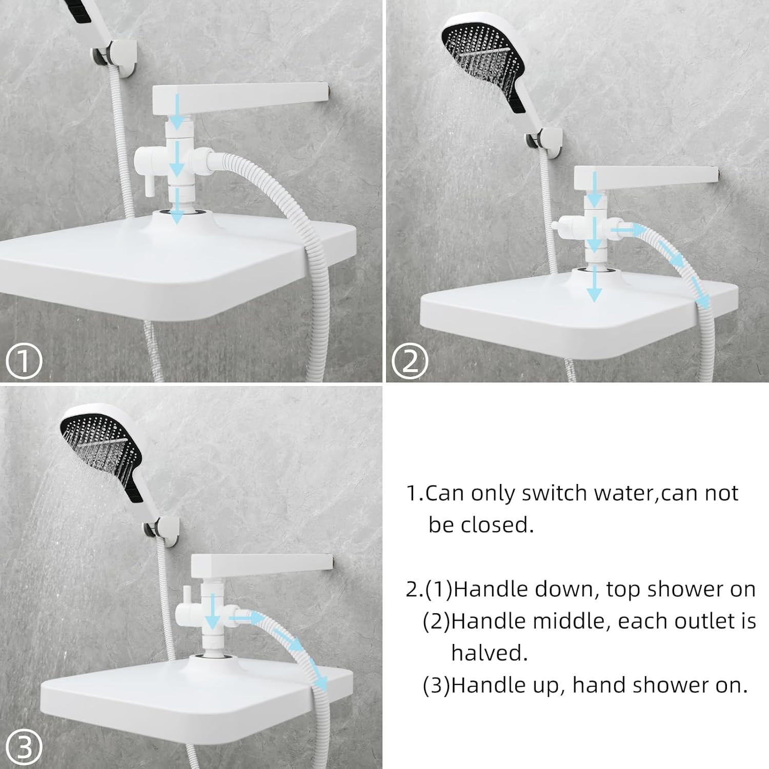 Tecmolog DSF007W Brass Diverter Valve Shower 3-Way Diverter Valve G1/2 Inch Shower System Replacement Part for Bathroom White