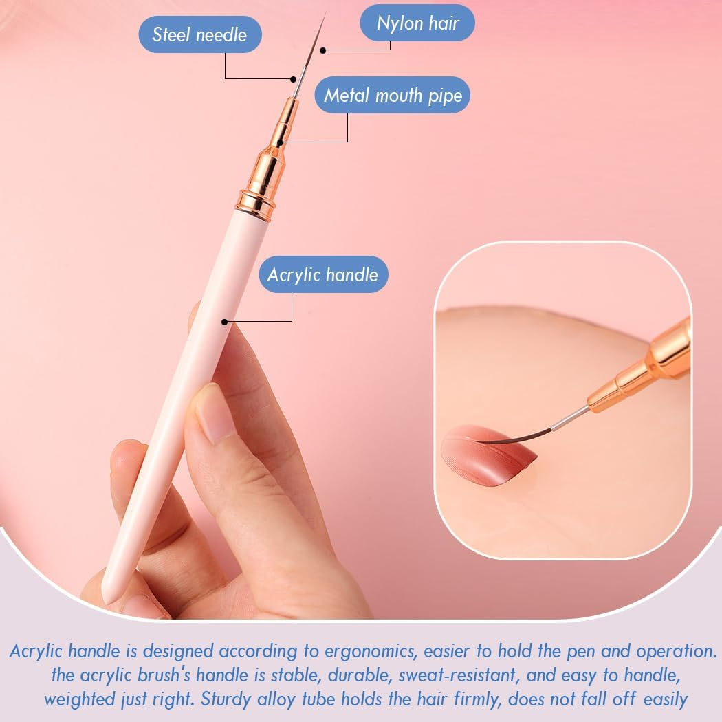 JASSINS Nail Art Liner Brushes, 5Pcs Gel Polish Painting Art Design Pen Set Striping Brushes for Thin Long Lines, Tiny Details, Fine Drawing, Delicate Coloring Sizes 7/9/11/15/25Mm image number 3