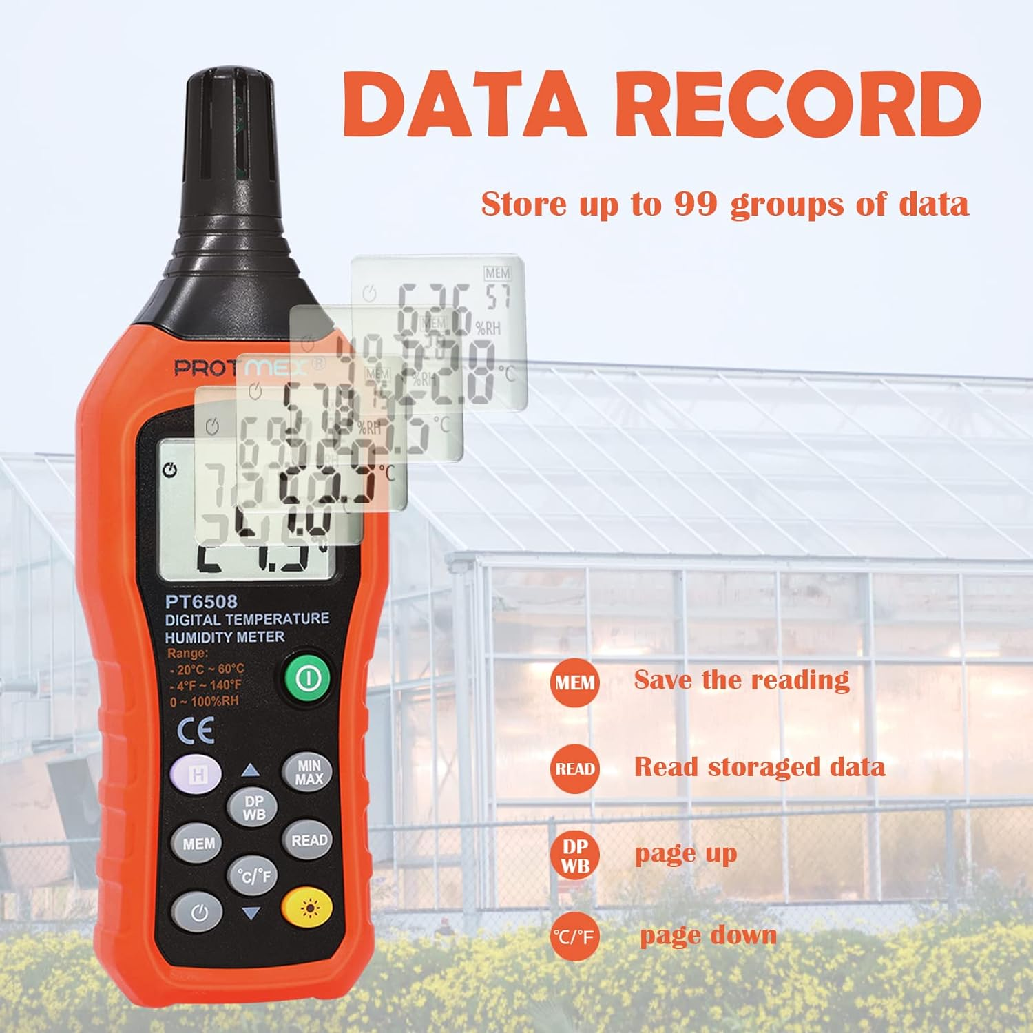 MS6508 Digital Humidity and Temperature Meter Three Types of Temperature Ambient Temperature Dew-Point Temperature Wet Bulb Temperature Min/Max Data Hold and Store LCD Backlight Monitor Thermometer image number 4