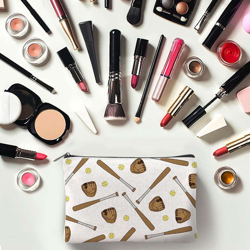 Hobbspring Canvas Cosmetic Bags Makeup Bags with Zipper Travel Toiletry Pouches for Women Party Shopping Accessories, Mixed Color, Racket image number 5