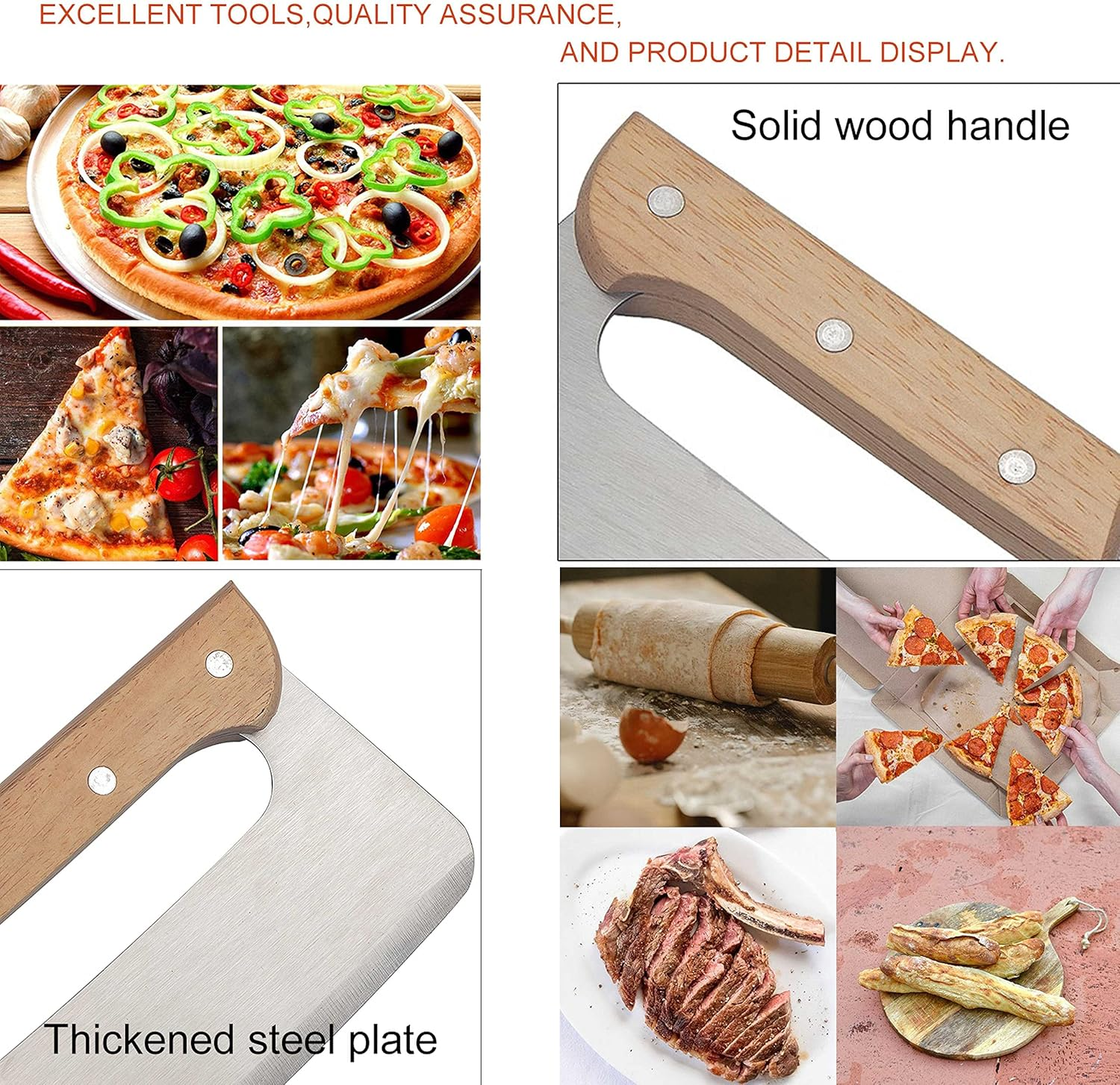Stainless Steel Double Handle Pizza Cutter with Wooden Handle and Protective Cover Pastry Cutter - Super Sharp - Easy to Clean - Dishwasher Safe (14Inch) image number 5