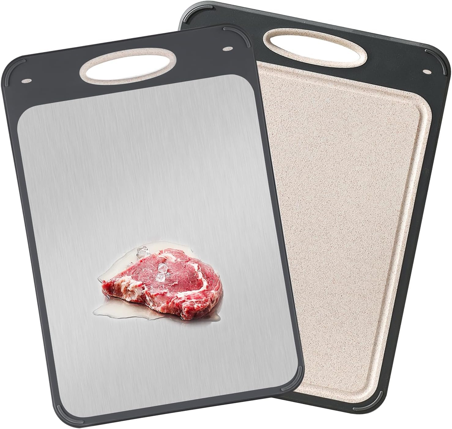 Ssnddm Double-Sided Cutting Board for Kitchen - 304 Stainless Steel & Wheat Straw PP, 14&rsquo;&rsquo;&times;9.6&rsquo;&rsquo;, Easy to Clean, Perfect for Separating Fruits/Vegetables and Meat image number 4