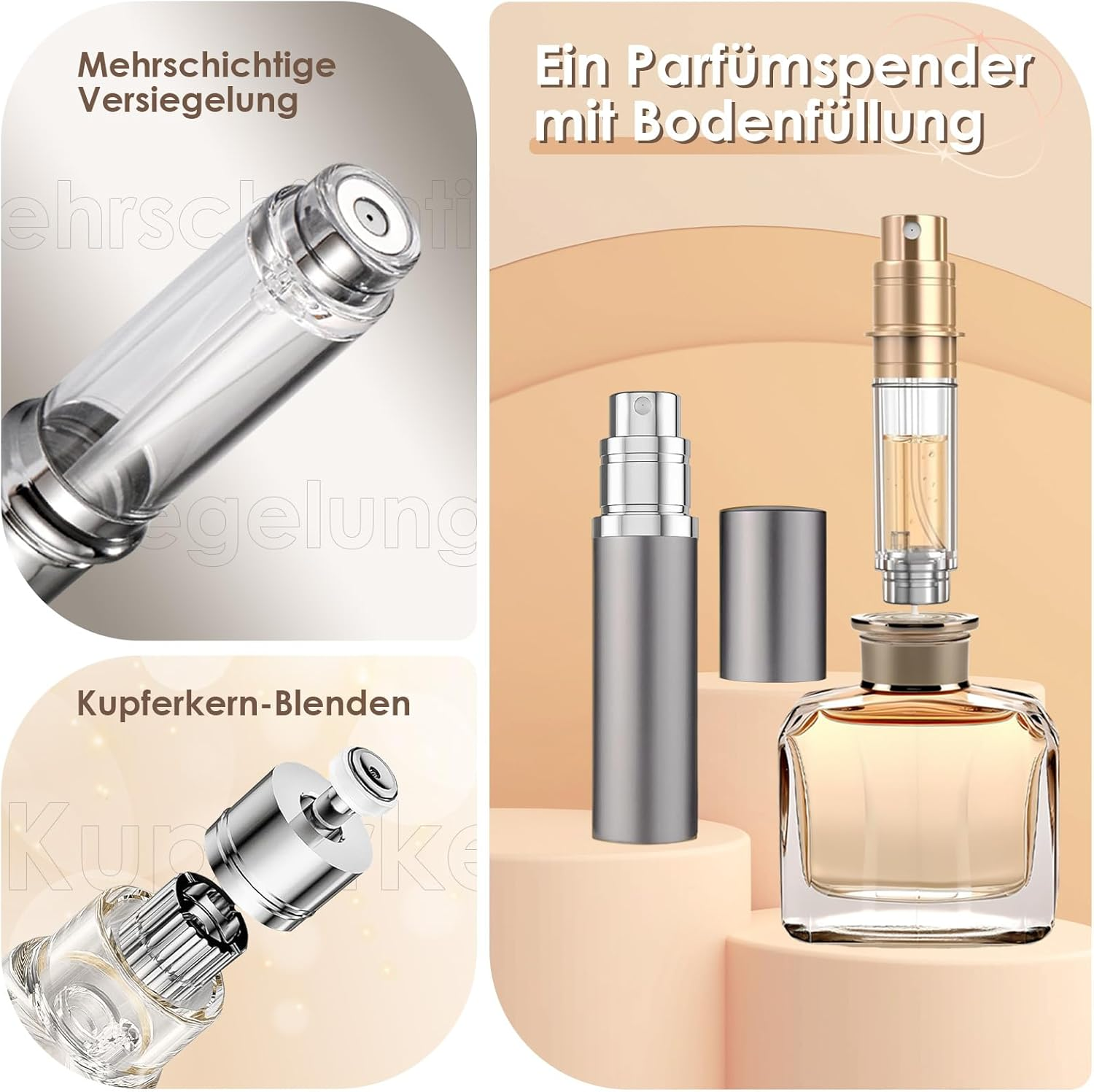 JOOMOKO 5 Ml Perfume Filler Refillable Perfume Atomiser for on the Go Filling Technology without Funnel Empty Perfume Atomiser Spray Bottle for Travel on the Go (Grey) image number 1