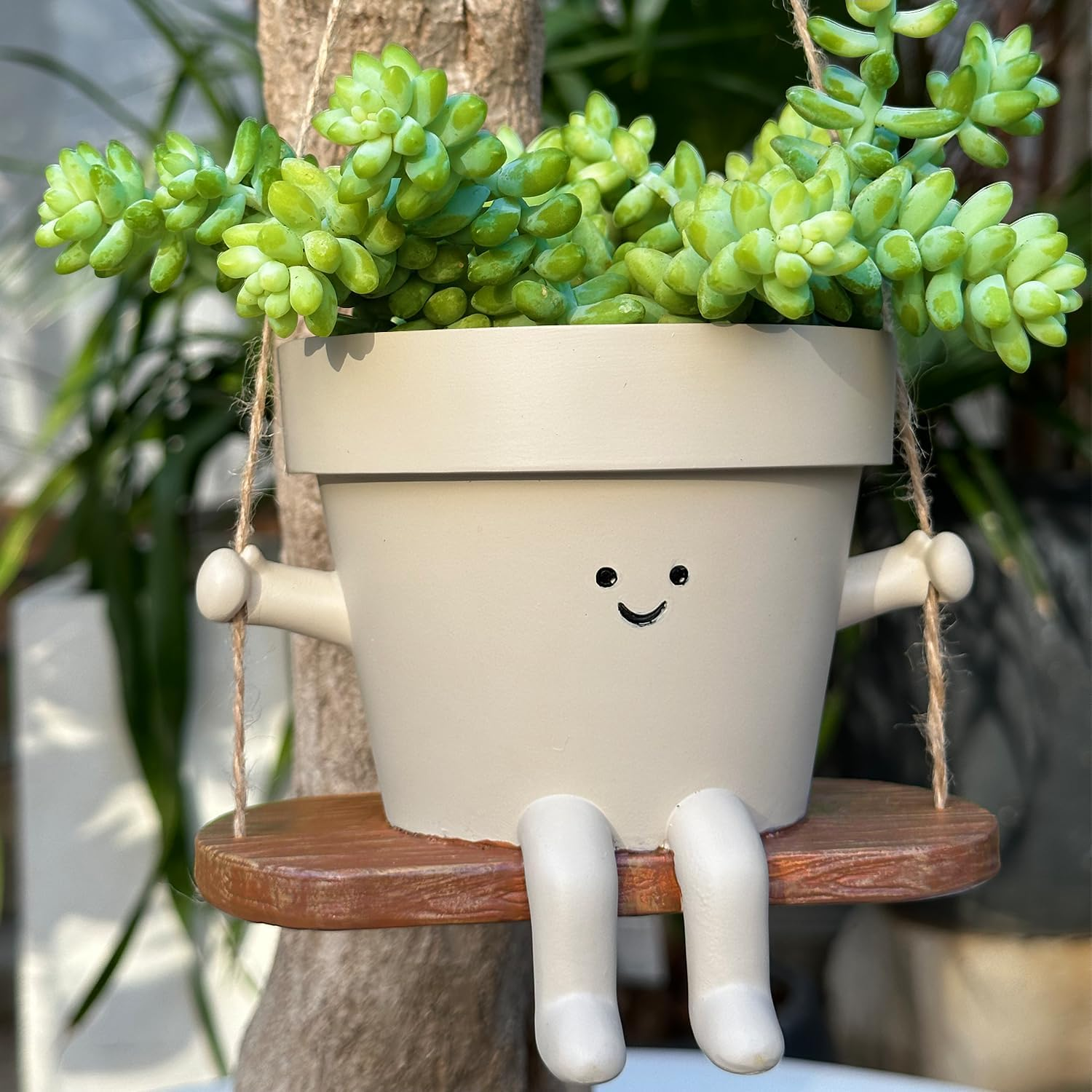 Rocking & Hanging Chair Plant Pot, Indoor and Outdoor Innovative Decorative Pots, Swinging Happy Face Flowers Planters Pots Head.(Hanging Baske) image number 5