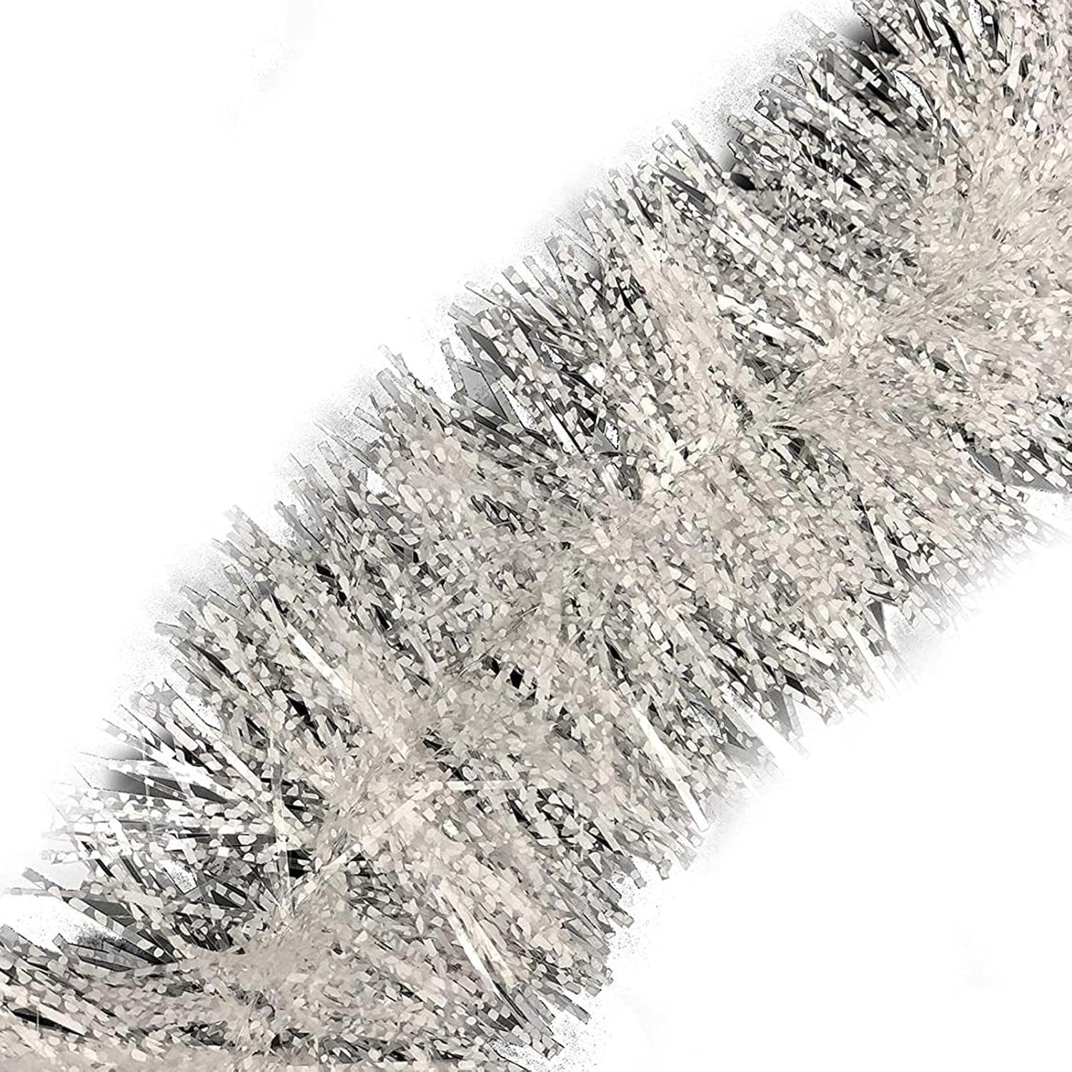 TENOL Glitter Tinsel Wire Christmas Ribbon Christmas White Tinsel Artificial Christmas Garland for Xmas Mantle Events Party Outdoor image number 1