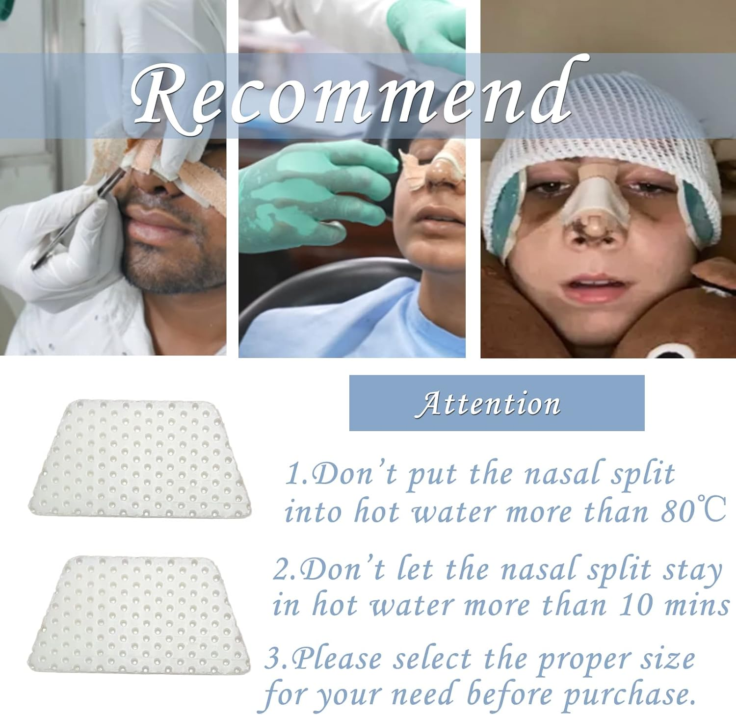 Thermoplastic Nasal Splints, External Nose Support Protector for Rhinoplasty Septoplasty Surgery, Nose Brace Fracture, ENT, Orthopedic Immobilization, 5Pcs-M Size (B) image number 2