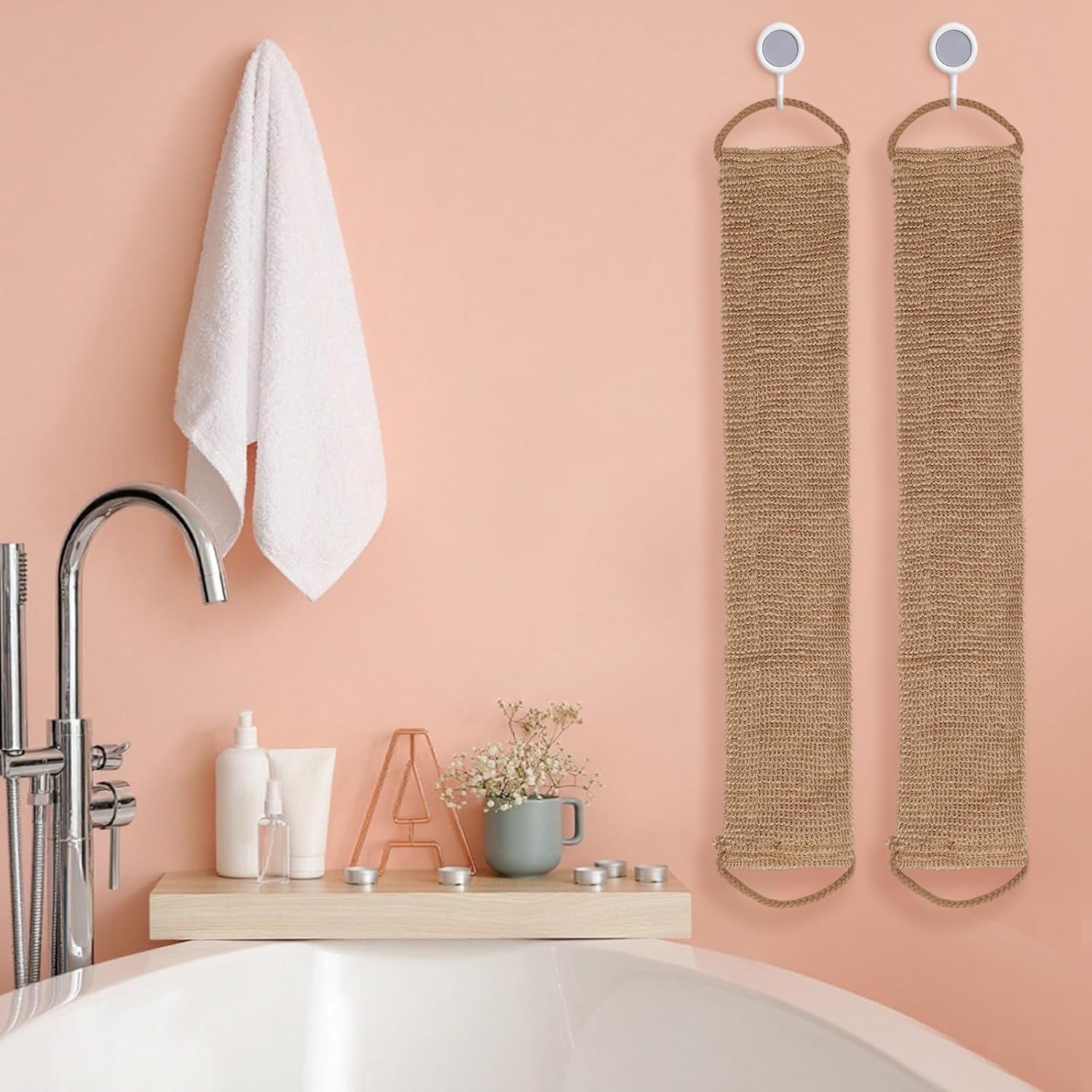 Viiotu 2 Pack Exfoliating Back Scrubber, 100% Natural Jute African Sponge Net, Back Scrubber Exfoliator with Upgrade Drawstring, Shower Back Scrubber, Back Exfoliator for Shower image number 4