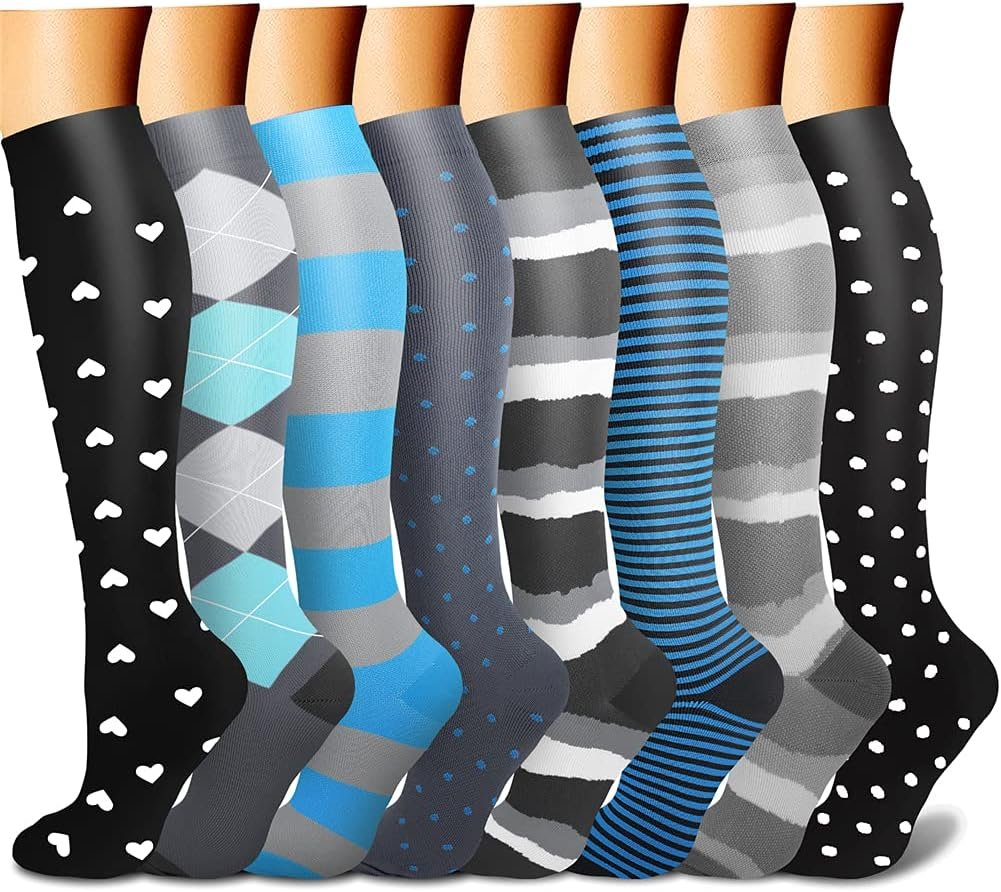 CHARMKING Compression Socks for Women & Men Circulation (8 Pairs) 15-20 Mmhg Is Best Support for Athletic Running,Hiking