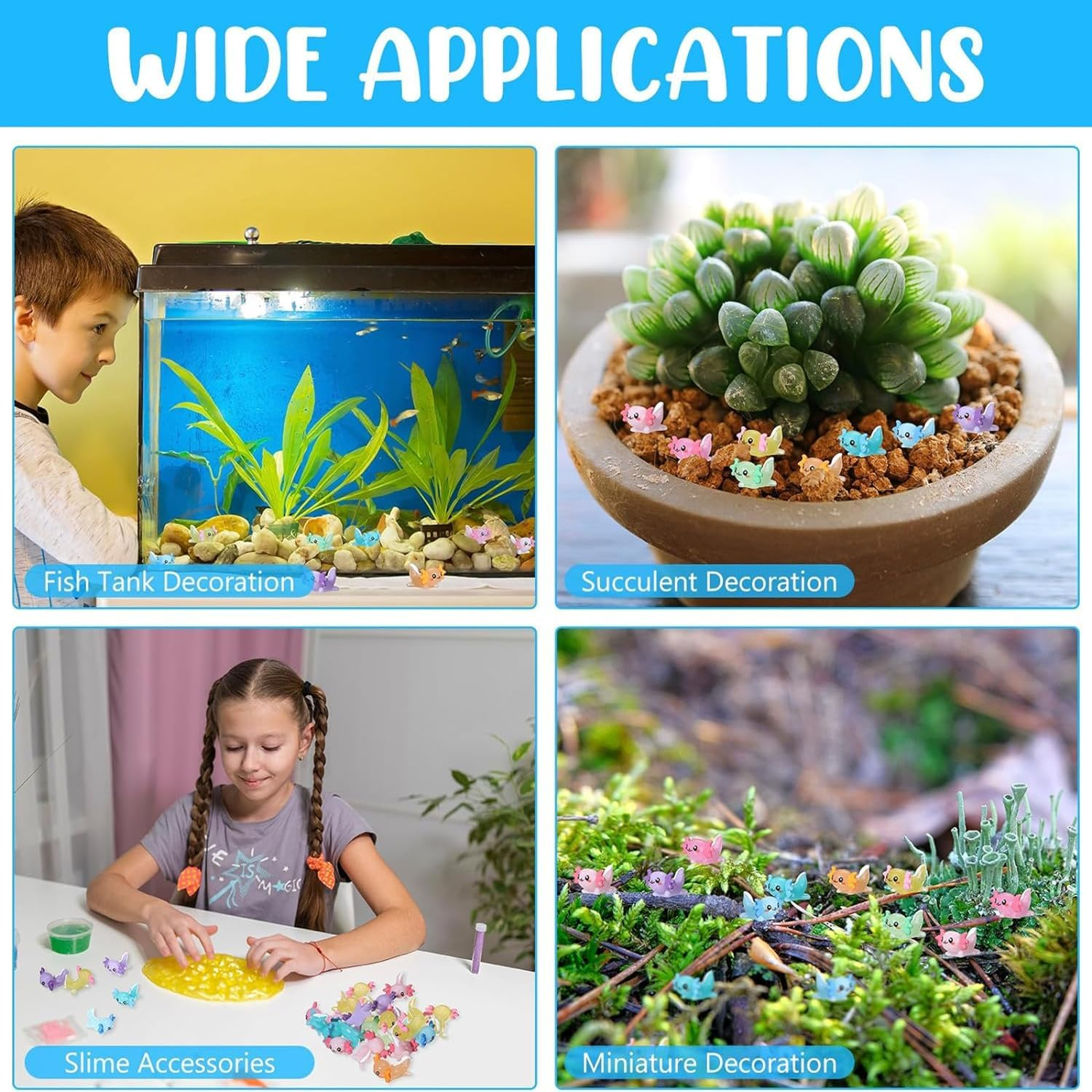 Mini Resin Axolotl Miniature Figurine, Glow in the Dark Tiny Animal Figurines Small Luminous Charm Ornament for DIY Craft Garden Landscape Ornament Potted Plants Decorations (Luminous-42Pcs) - Solid Color - 42Pcs image number 6