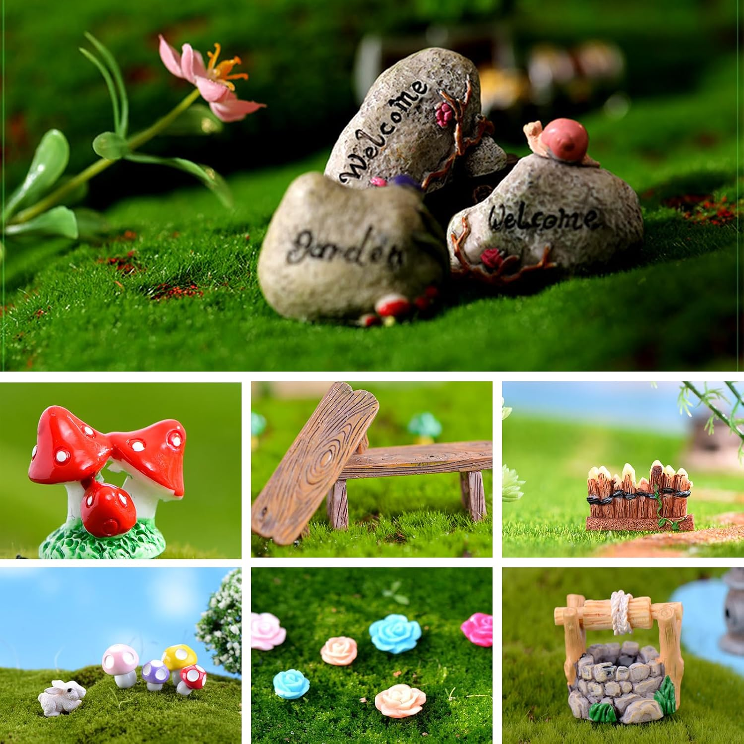 CHAKANLX Fairy Garden Accessories, Fairies Welcome Garden Kit, 48Pcs Miniature Fairy Garden Ornament for Christmas Decoration Fairy Garden Potted Plant Desk Decor image number 4