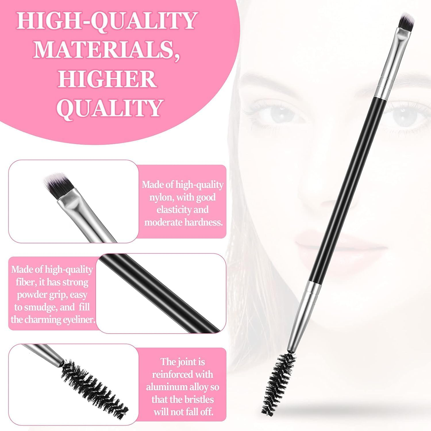 Duo Eyebrow Brush - 9Pcs Colour-Coded Spoolie Brush and Angled Brow Brushes for Pro Makeup | Eyelash Brush for Shaping, Blending & Grooming image number 2