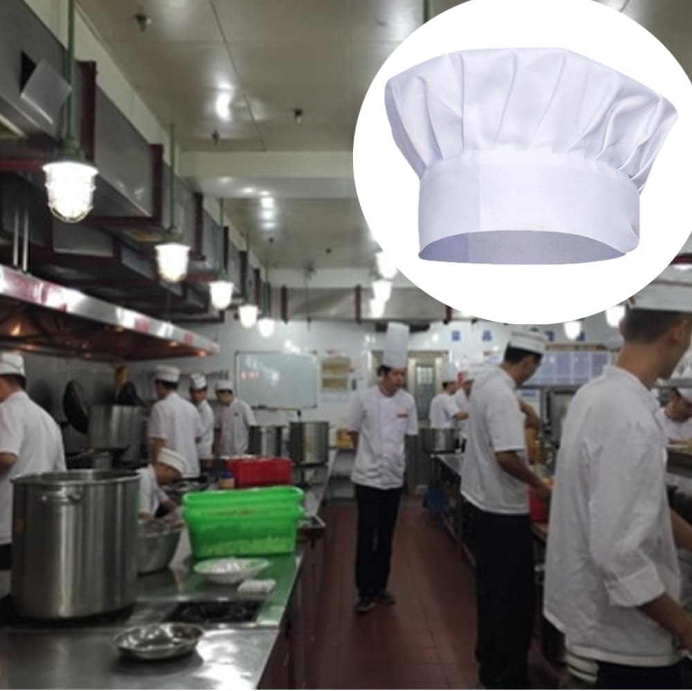 Naisfei Chef Hat, 4 PCS White Chef Toques Caps, Adjustable Elastic Cotton Cooking Cap,Reusable Cooking Chef Cap for Home, Kitchen,Restaurant, Baking and Party Favors(22X 29Cm) image number 3