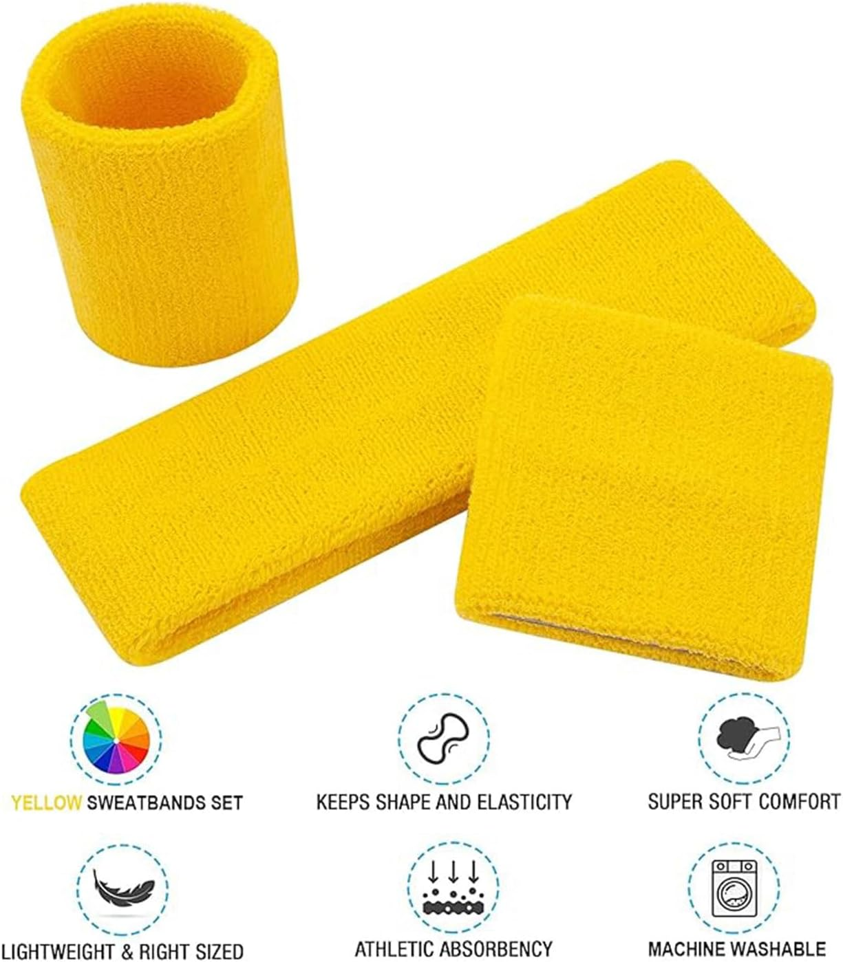 Roczential 15 Pieces Neon Sweatbands Set, Water Absorbent 5 Headbands and 10 Wristbands, Gym Terry Elastic Moisture Wicking Sweatbands for Men and Women Parties (5 Colors) image number 2