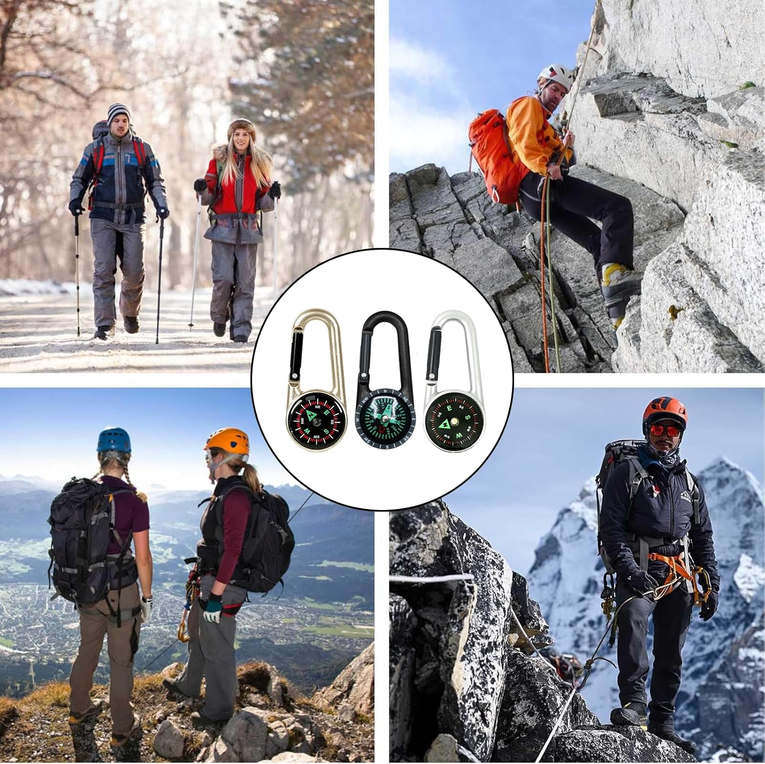 3PCS Compass Keychains, Colorful Carabiner, Waterproof Pocket Compass, for Outdoor Camping, Sport Hiking, Navigation, Kids Hiking image number 4