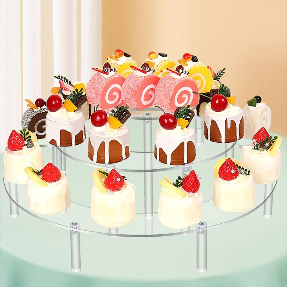 3-Tier Clear Acrylic Display Stand, Half Moon Riser Shelf for Pop Figures, Cupcakes, Cosmetics, Collections (Transparent, 3 Tier) image number 6