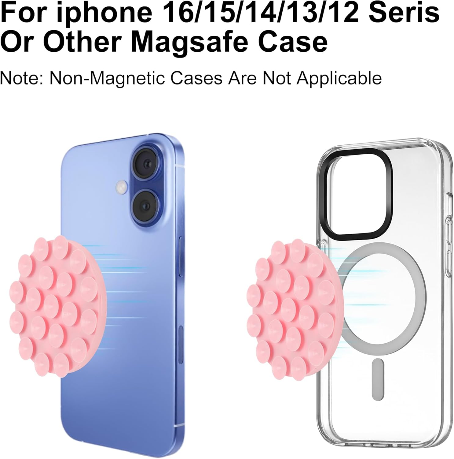 CAPASTEC Magnetic Suction Cup Phone Holder, round Cell Phone Grip for Mobile Phones, Non-Slip Suction Phone Holder for Selfies Videos, Pink