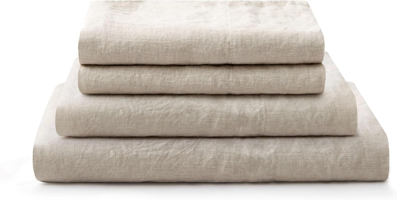 ATLINIA 100% Pure Flax Linen Bedding Set - Stone Washed French Linen Organic Fabric Boho Bedding Deep Pocket Fitted Sheet Farmhouse Flat Sheet 2 Pillowcases (Natural, Double) image number 2