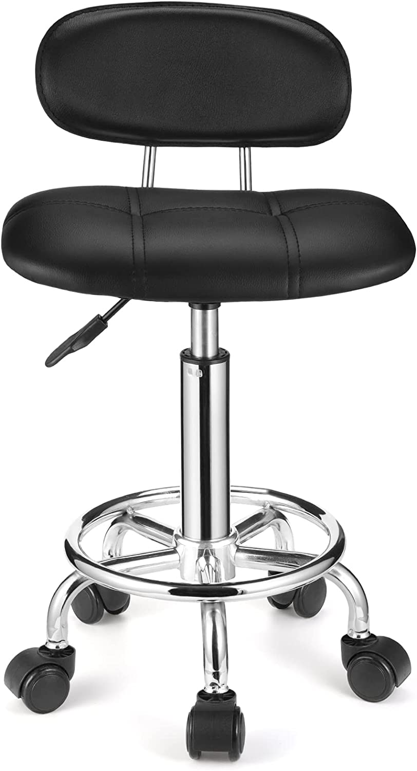 Square Rolling Stools with Backrest Height Adjustable Swivel Stool with Wheels Black image number 2