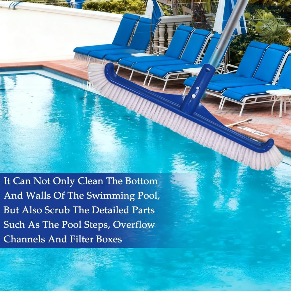 2Pcs Pool Brush Head, 17.5 Inch Nylon Bristles for Pool Floor and Walls Cleaning, Attachment for Standard Pools Poles with Clip image number 6