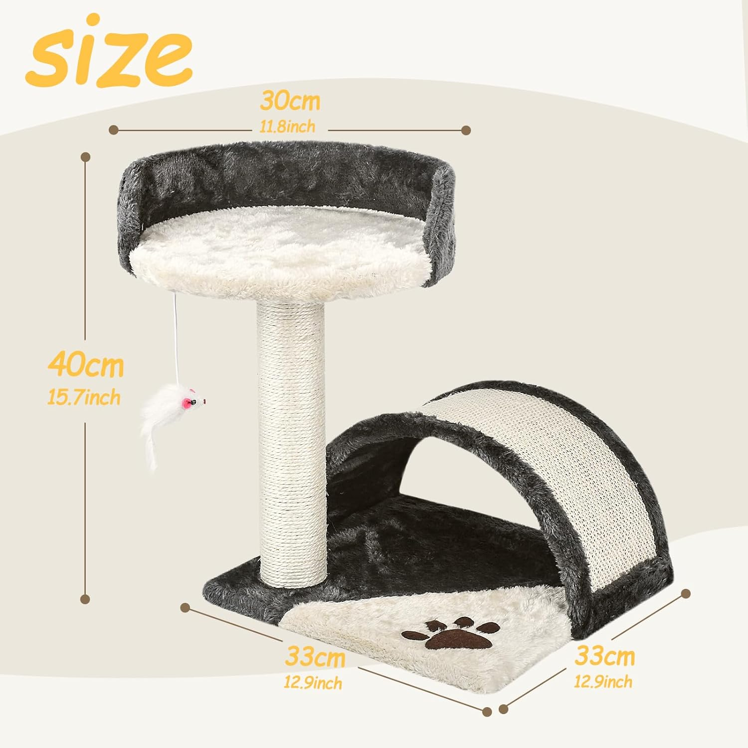 FIEKKRNR Cat Tree Tower with Scratching Posts, Activity Centre Climbing Tree Furniture, Natural Sisal Scratching Post, and Dangling Ball for Indoor Cats, Beige & Gray image number 4