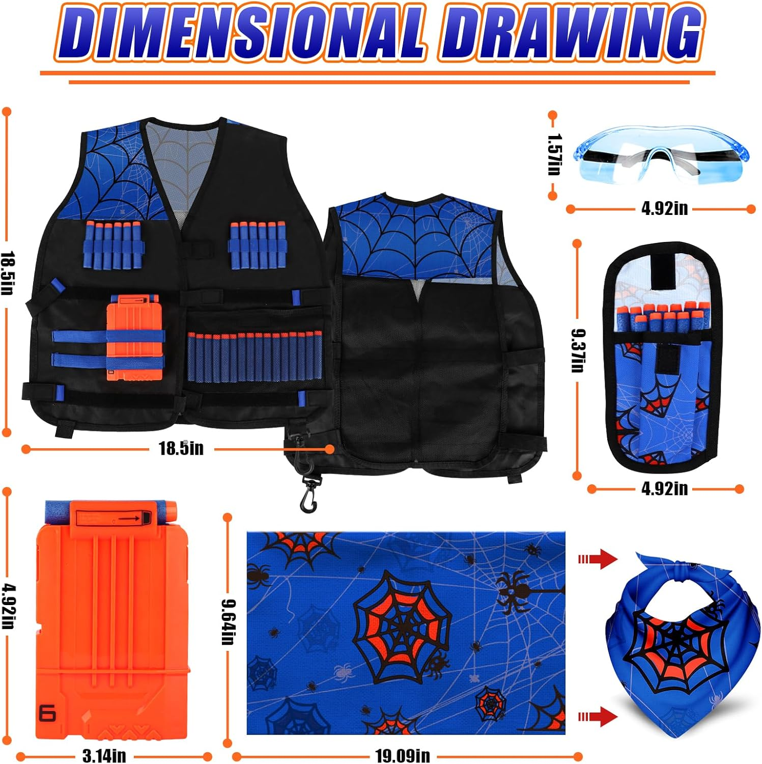 Lehoo Castle Kids Tactical Vest Kit, Nerf Tactical Vest for Nerf Guns with Tactical Mask Wrist Dart Pouch Refill Darts Protective Glasses Strike Elite Series for Boys Girls image number 4