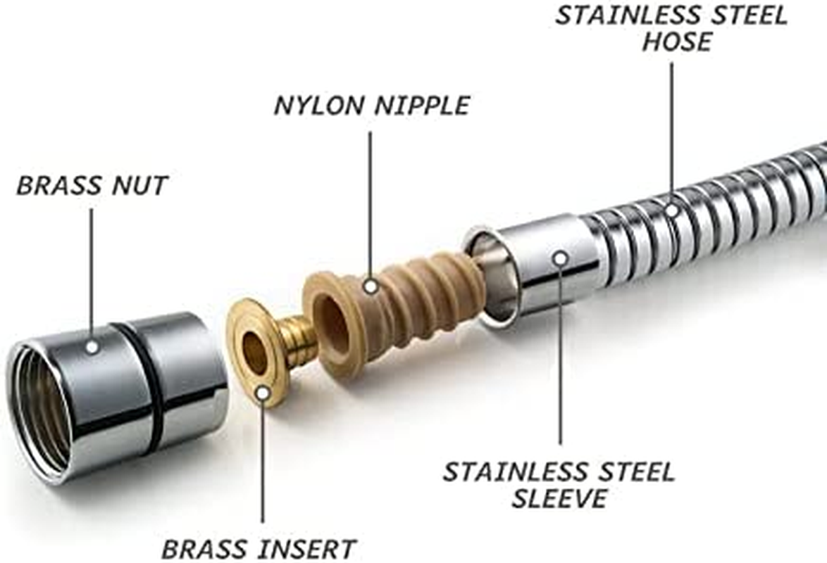 Shower Hose,Double Lock Extra Long Stainless Steel Replacement Handheld Shower Hose with Brass Fittings,Teflon Tape and Washers (1.5 Meter) image number 2
