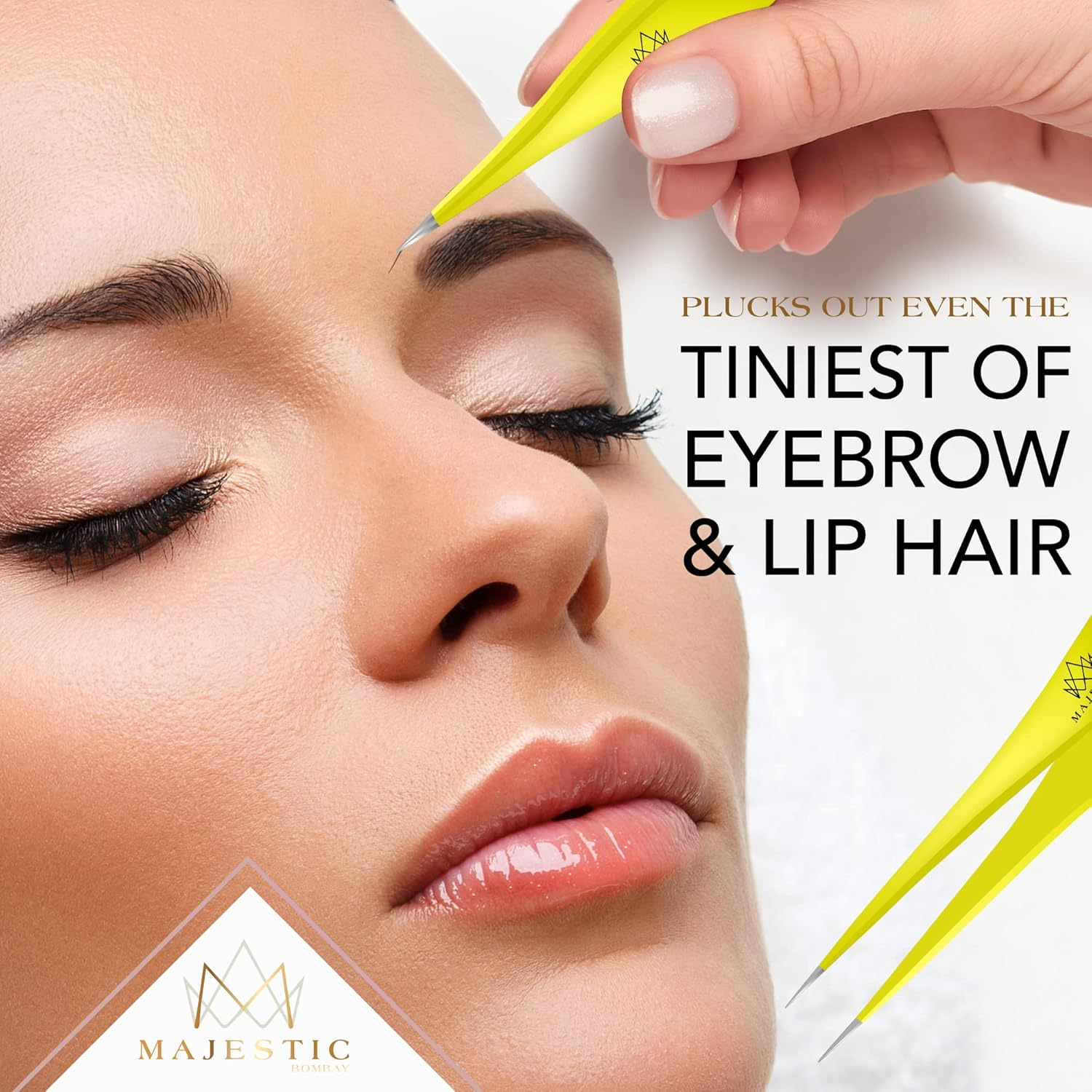 Majestic Bombay Fine Point Tweezers for Women and Men &ndash; Splinter Ticks, Facial, Brow and Ingrown Hair Removal&ndash;Sharp, Needle Nose, Surgical Tweezers Precision Pluckers Best Tweezers for Chin Hair - Yellow image number 3