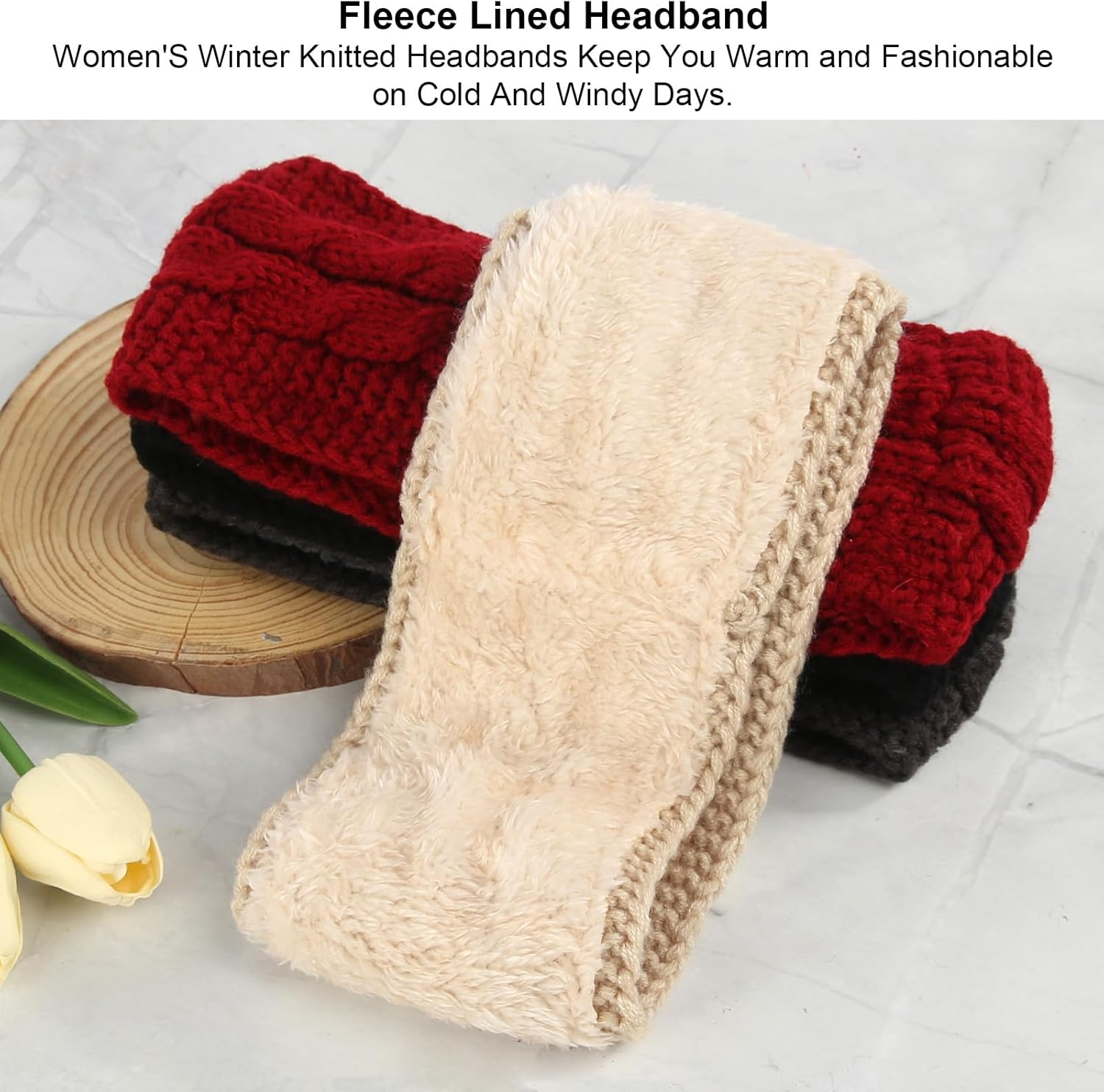 Pack of 4 Women'S Winter Warm Headband Winter Thick Knitted Headbands Lined Winter Headband Women for Running Workout Skiing