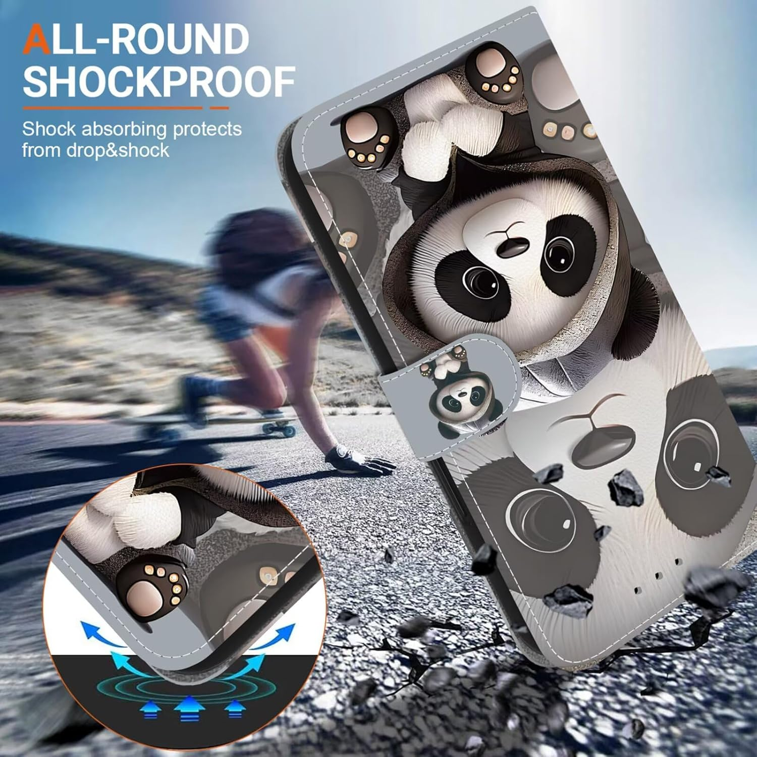 YUEQIAN Case for Samsung Galaxy A16 5G/4G, Cute Panda Wallet Flip Case Credit Card Slots & Stand Function Mobile Phone Case with Lanyard Protective Case (Panda) image number 4