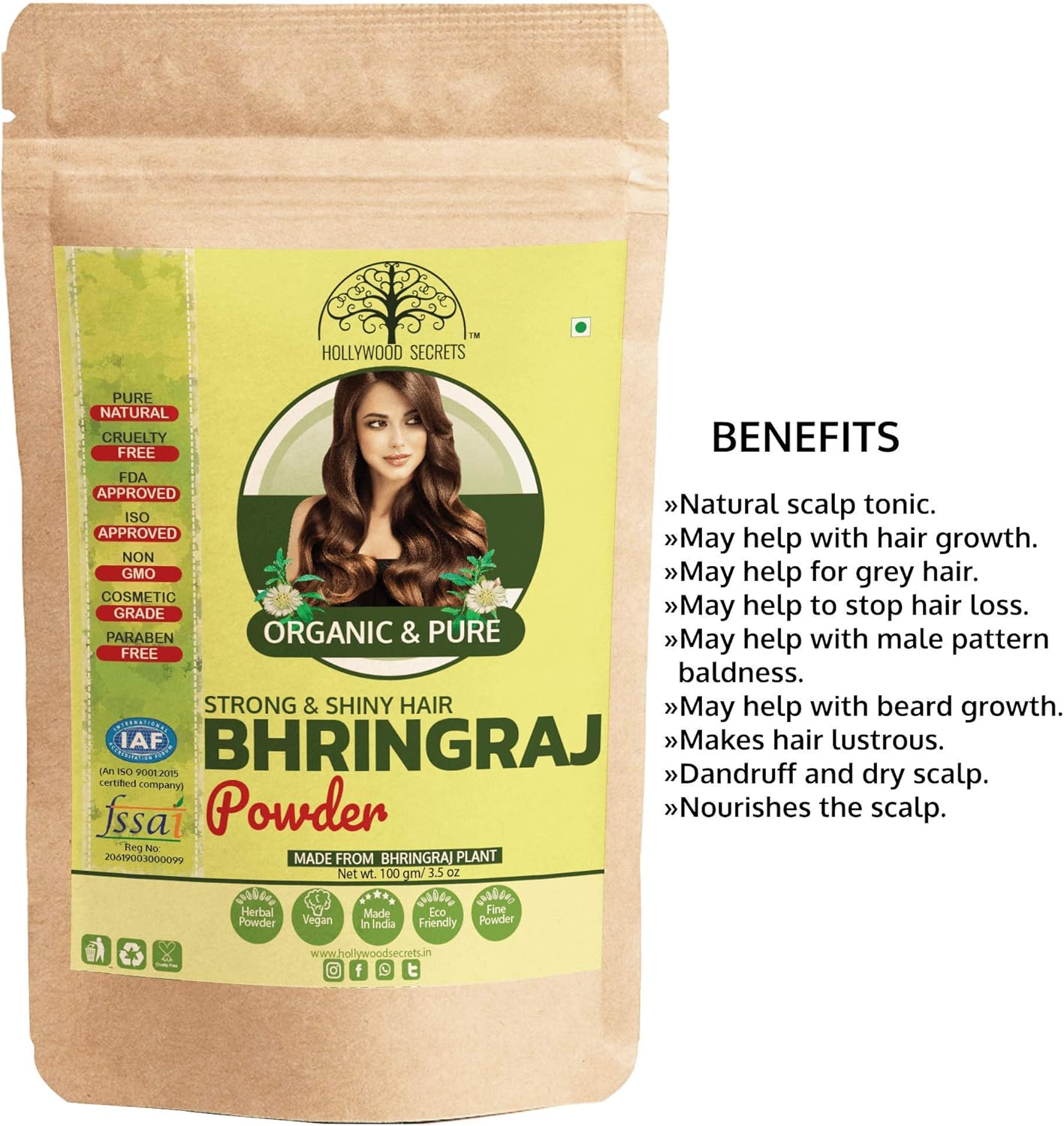 Hollywood Secrets 100% Pure Organic Bhringraj Powder for Hair Growth Elipta Alba image number 4