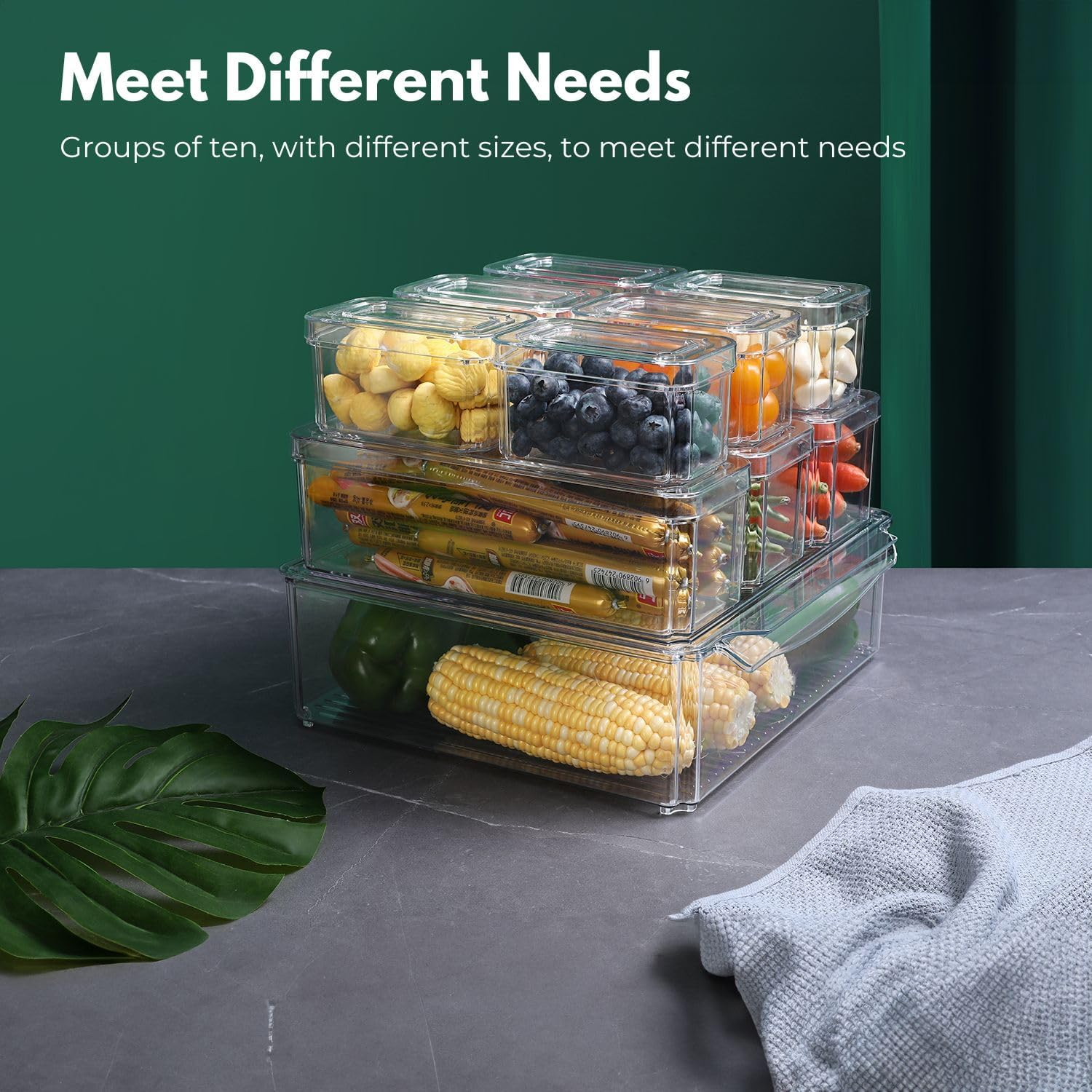 Gominimo 10 Pack Clear Stackable Fridge Organiser Bins with Lids, Anti-Slip Design, Versatile Sizing, Moisture-Resistant with Lids, Keep Food Fresh and Tidy, Transparent image number 4