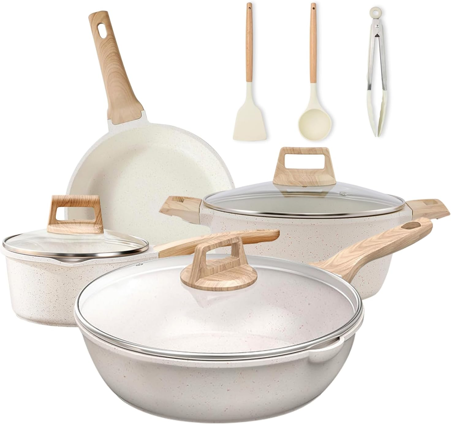 Sonicefit Nonstick Pots and Pans Set, 7PCS Induction Healthy Cookware Set with Saute Pan Saucepan Casserole Frying Pan, Non-Toxic Kitchen Cooking Set for All Stoves, PFAS & PFOA Free (Black-7Pcs)