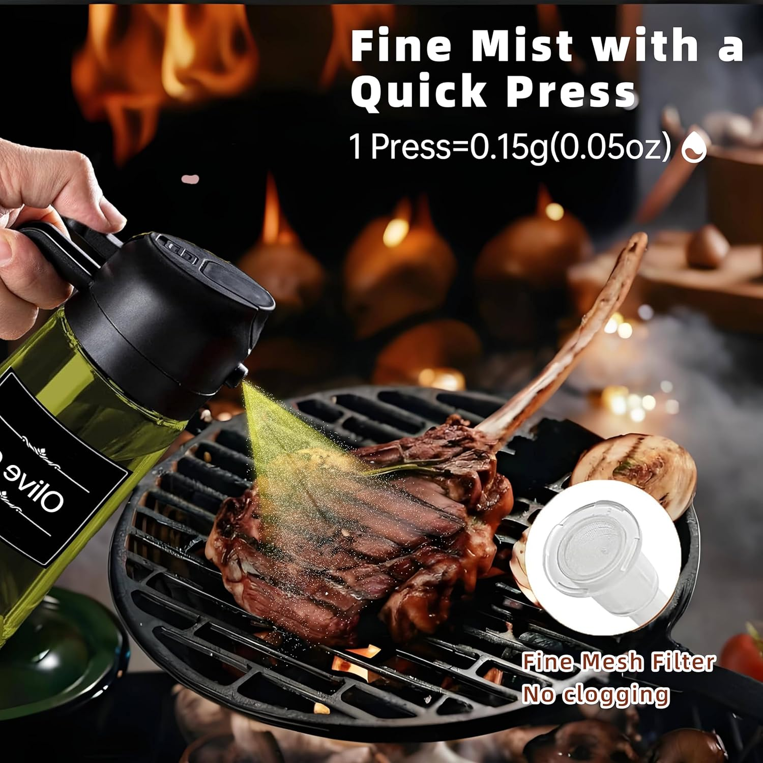 LYCIDAE Oil Sprayer, 2-In-1 Oil Spray Bottle & Dispenser, 16Oz/470Ml Sunlight-Resistant Glass Bottle with Pourer, for Cooking, Salad, Frying, BBQ (470Ml-Black) - Dark Brown image number 2